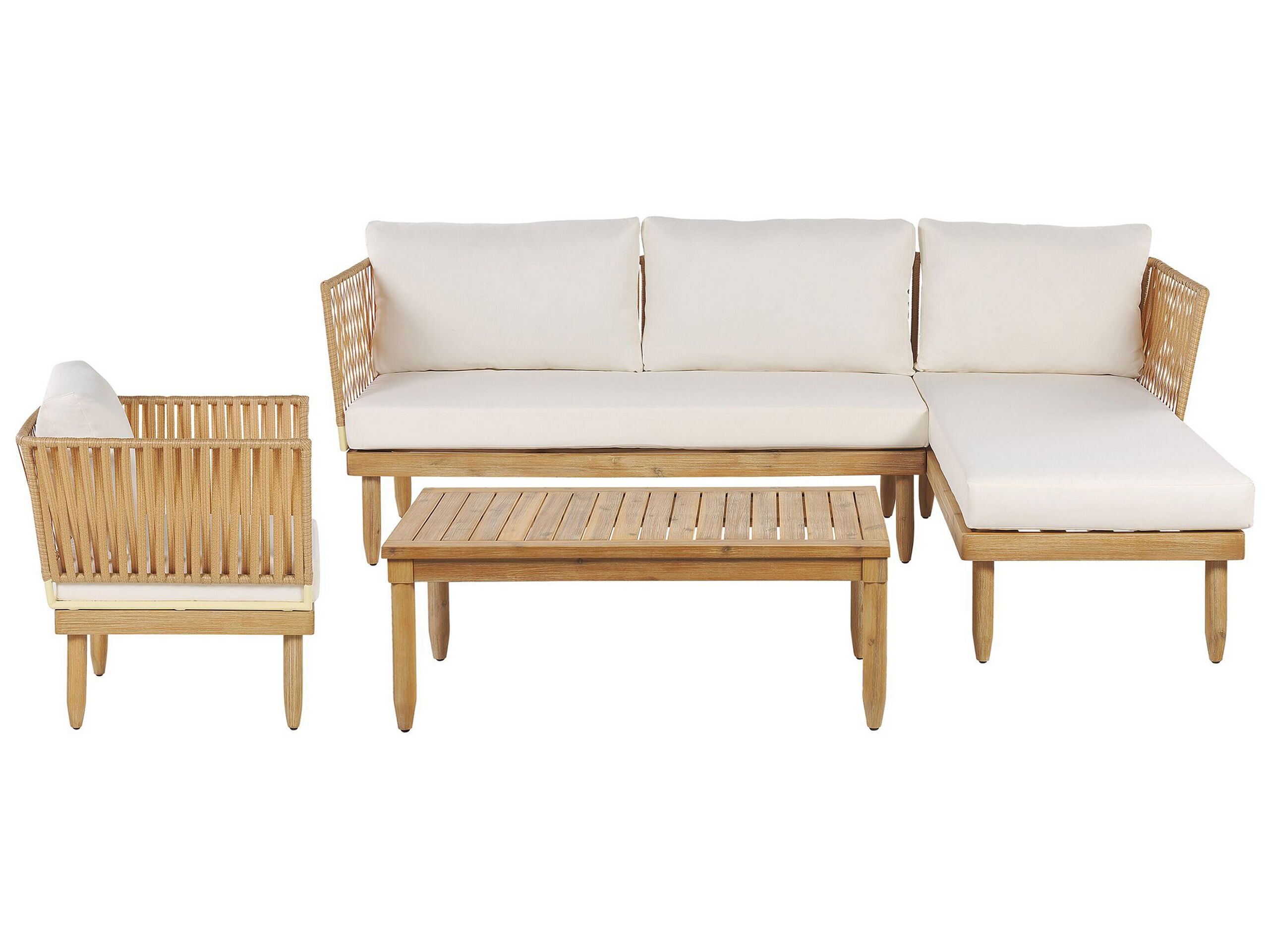 Left Hand 4 Seater Acacia Wood Garden Lounge Set White CREMONA - Gemini Interiors