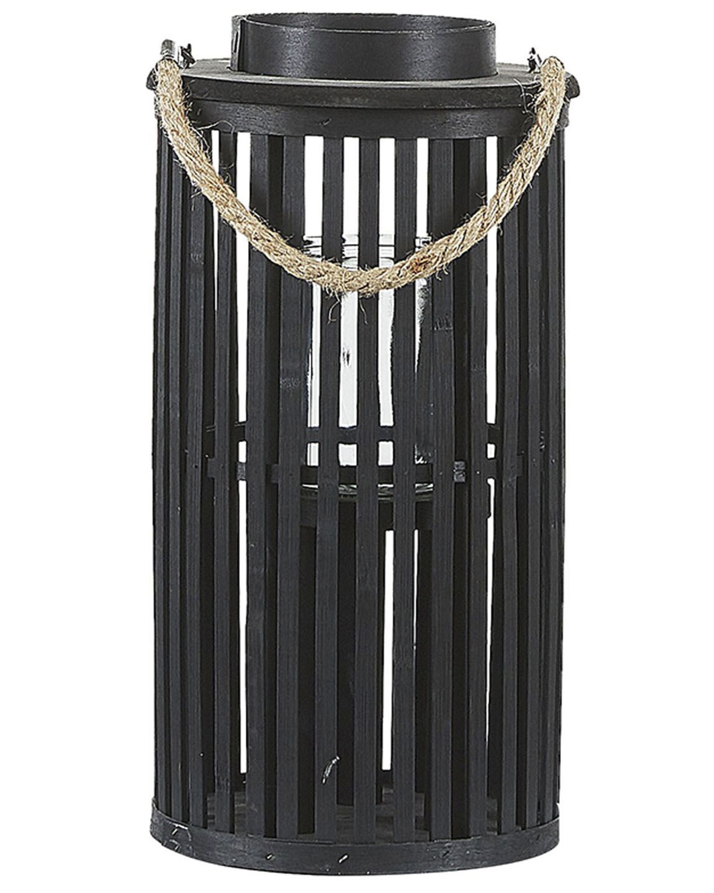 Wooden Candle Lantern 40 cm Black LUZON - Gemini Interiors