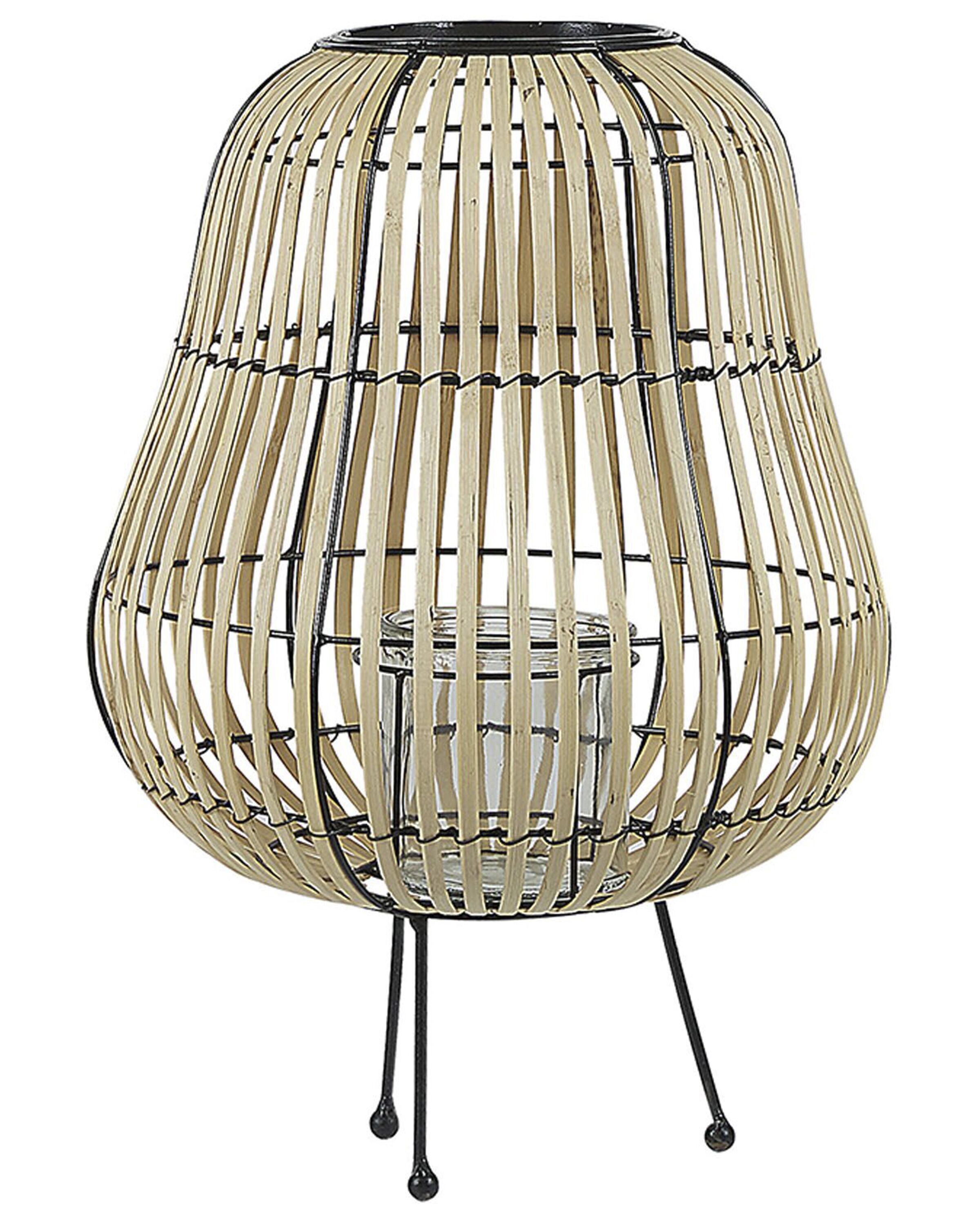 Wooden Candle Lantern 44 cm Natural BERKNER - Gemini Interiors