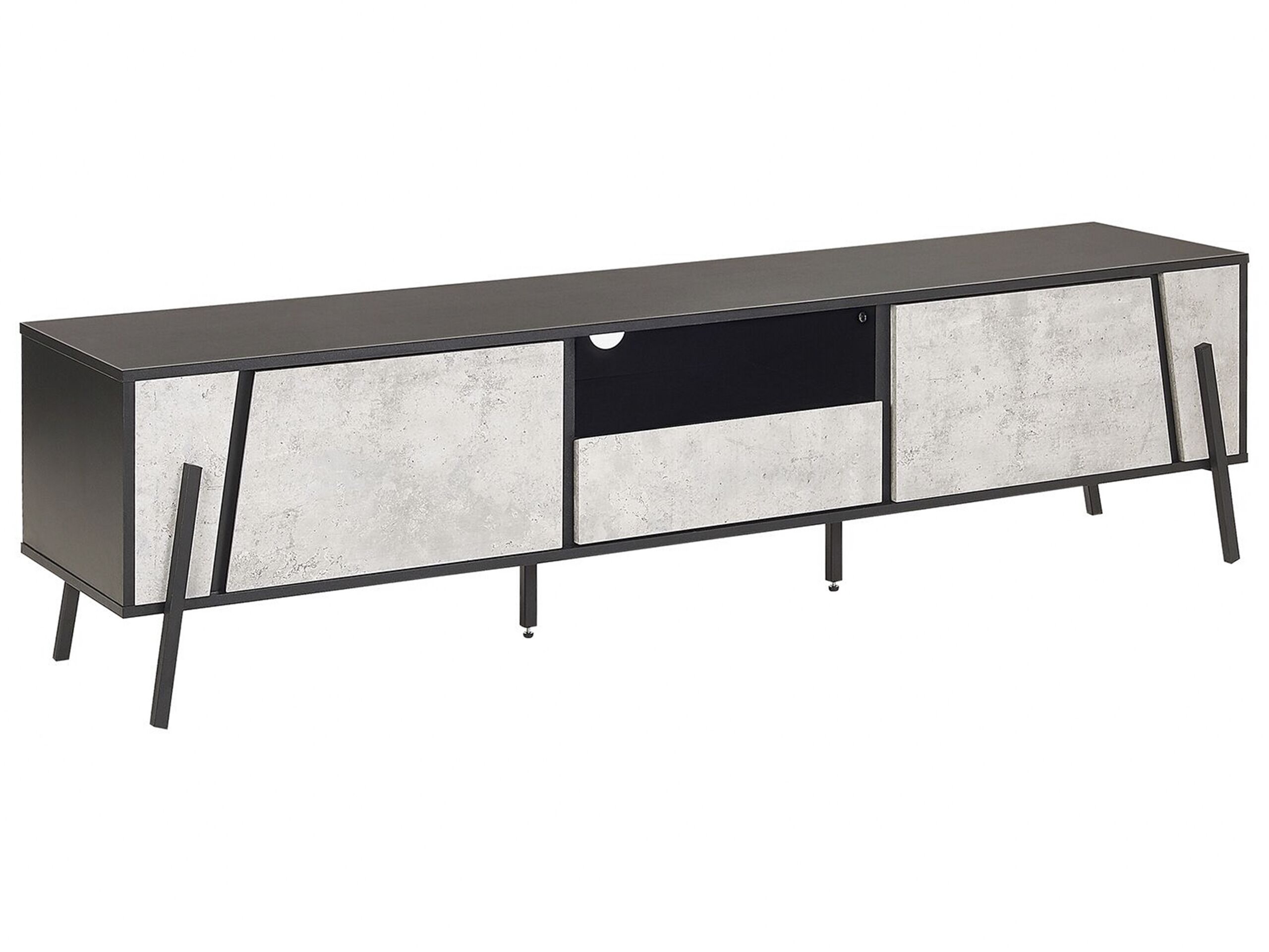 TV Stand Concrete Effect with Black BLACKPOOL - Gemini Interiors