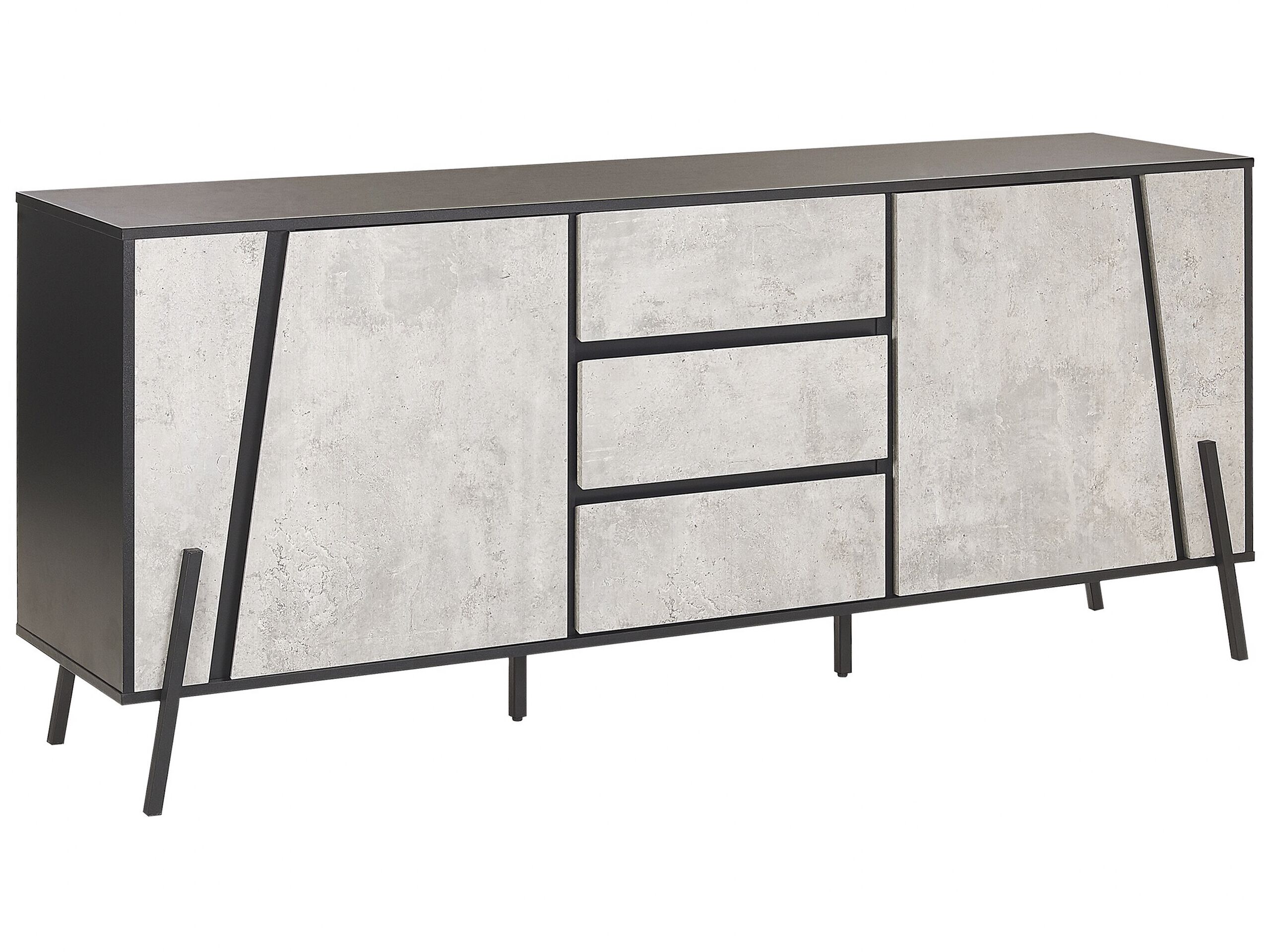 3 Drawer Sideboard Concrete Effect with Black BLACKPOOL - Gemini Interiors
