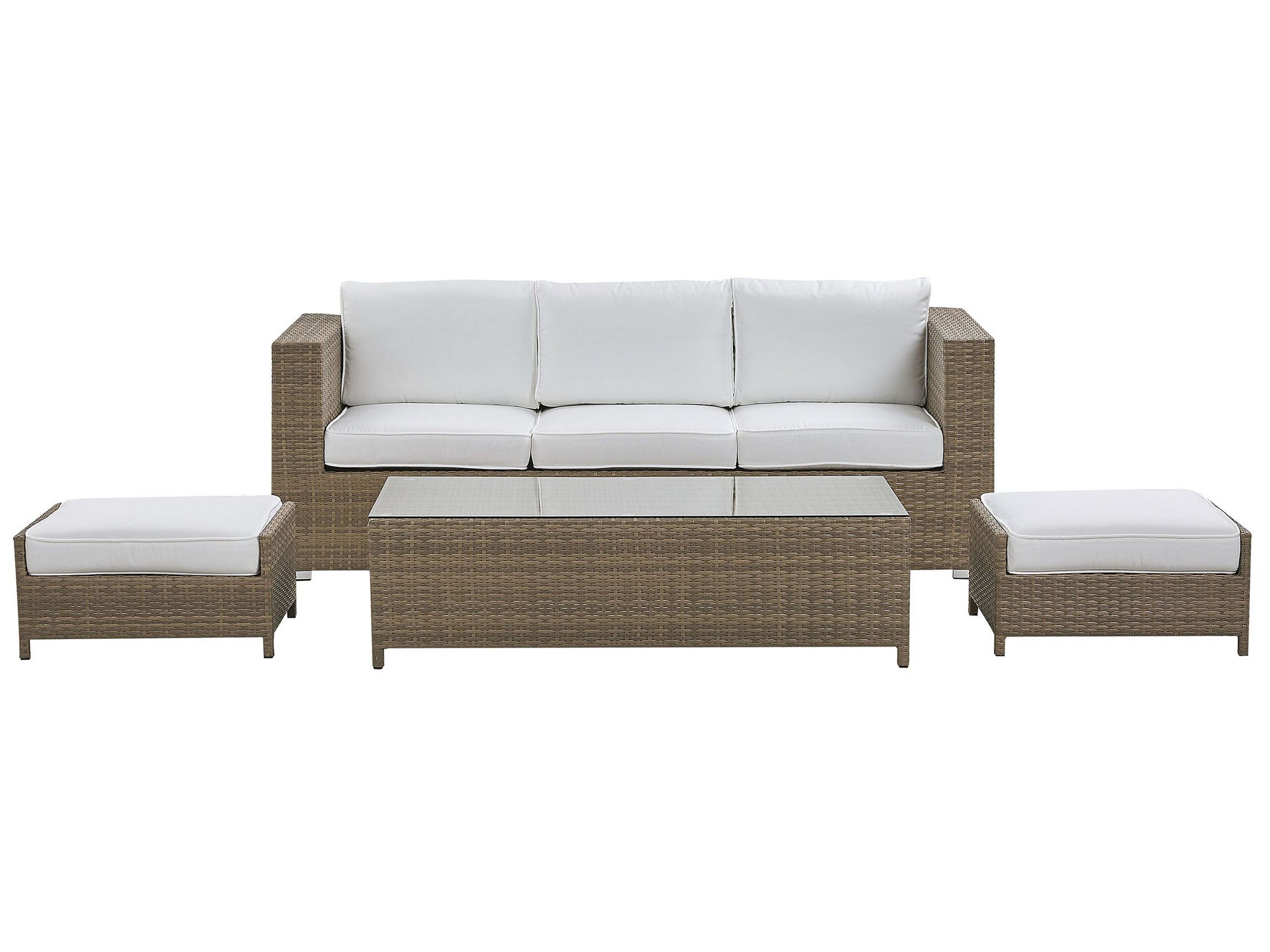 3 Seater PE Rattan Garden Sofa Set White BELLUNO - Gemini Interiors