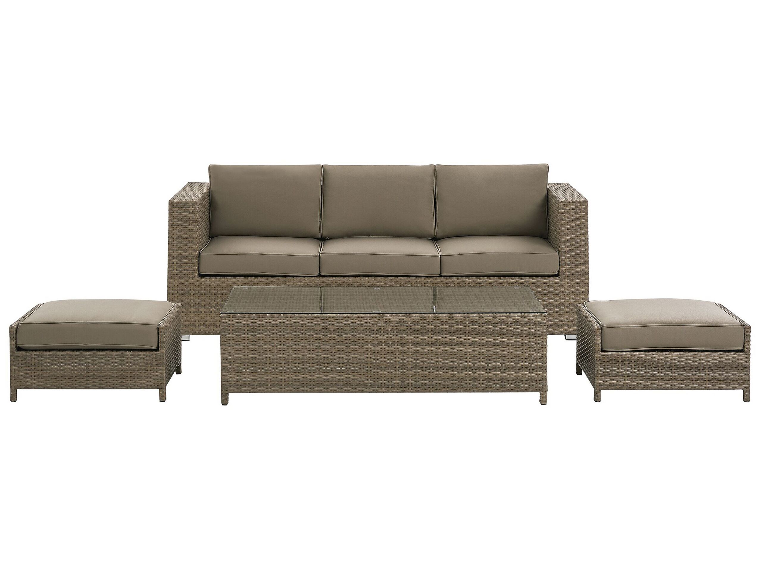 3 Seater PE Rattan Garden Sofa Set Brown BELLUNO - Gemini Interiors
