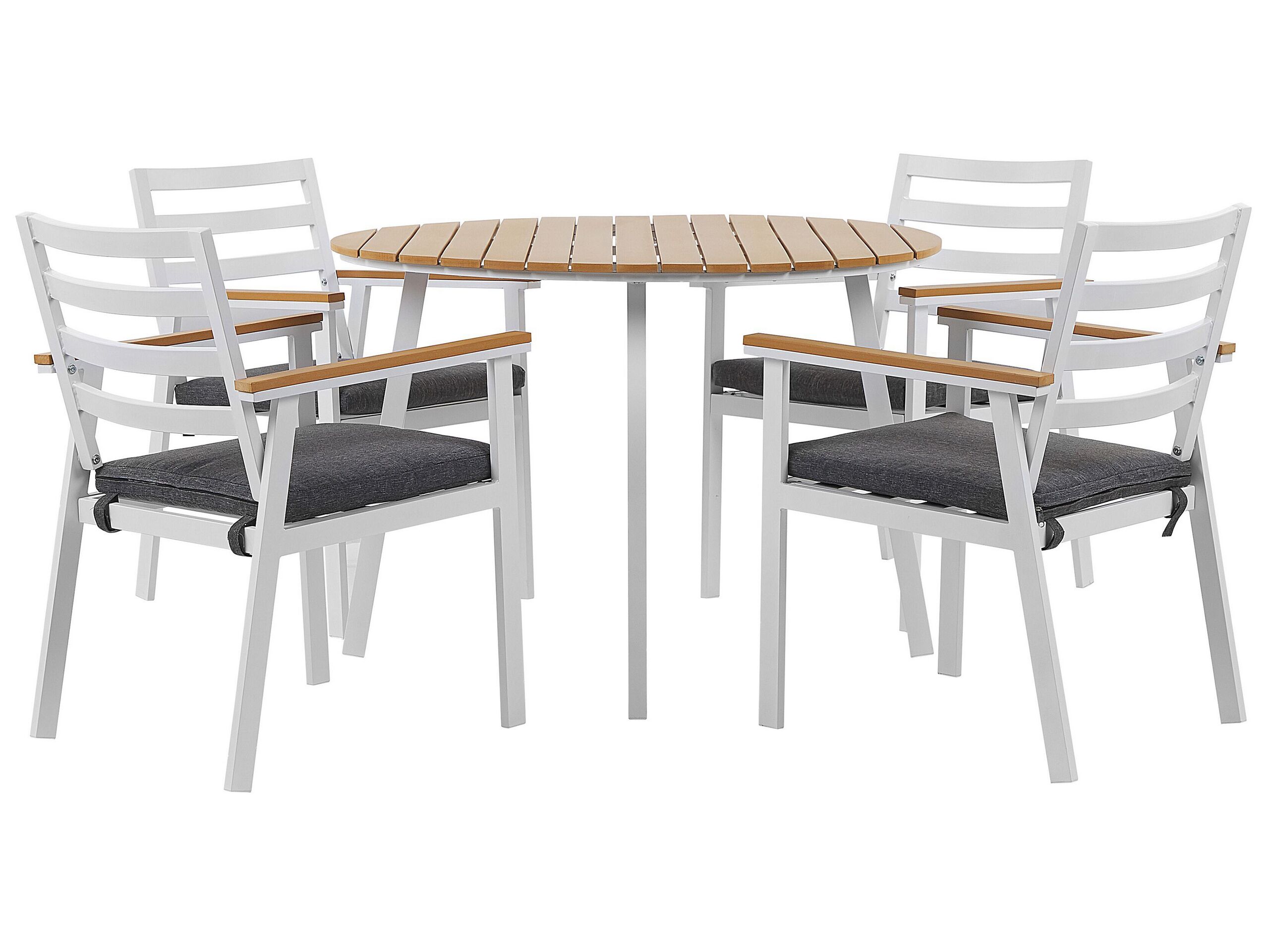 4 Seater Aluminium Garden Dining Set with Grey Cushions White CAVOLI - Gemini Interiors