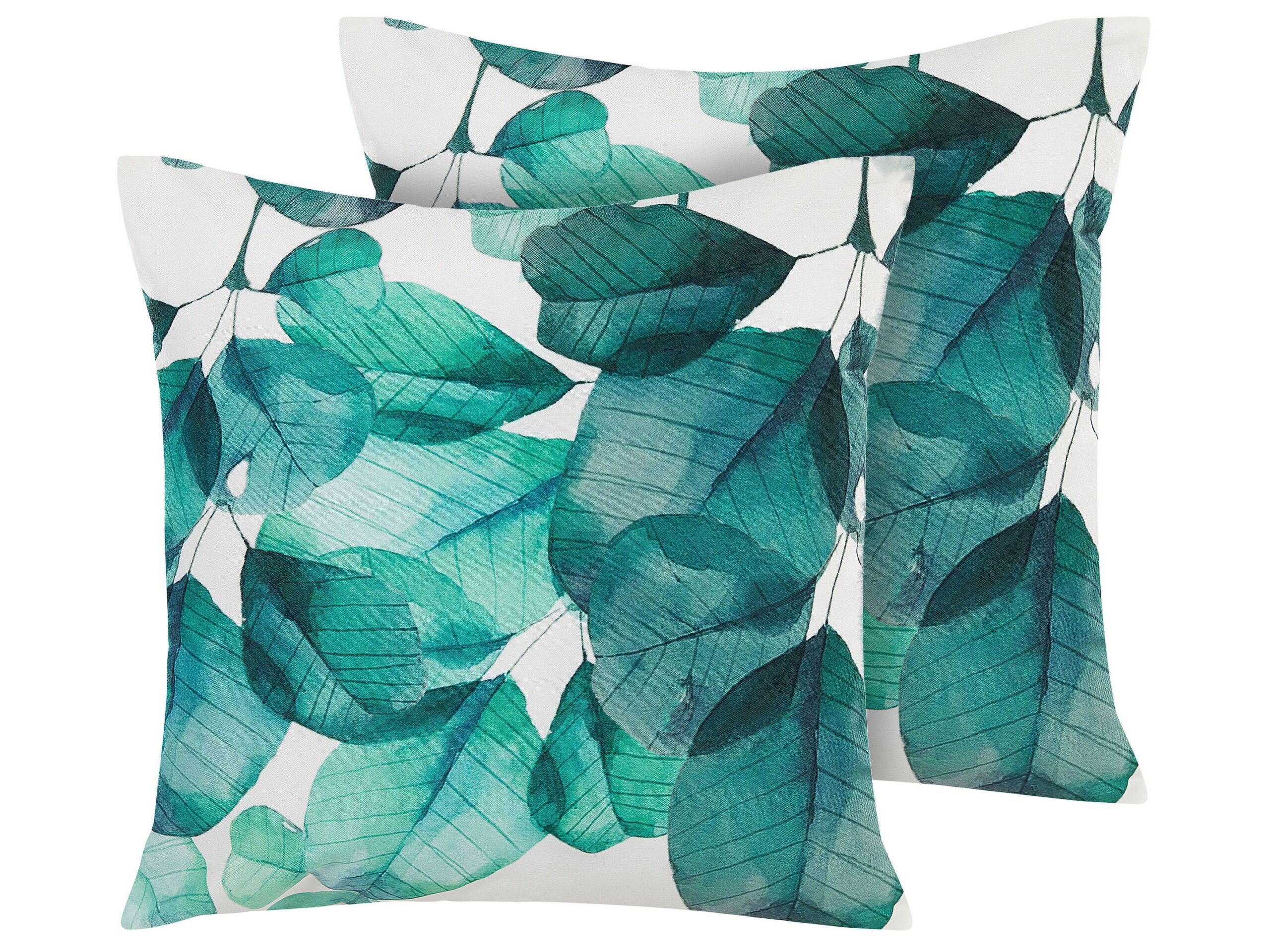 Set of 2 Outdoor Cushions Leaf Motif 45 x 45 cm Teal Blue and White TREBBO - Gemini Interiors