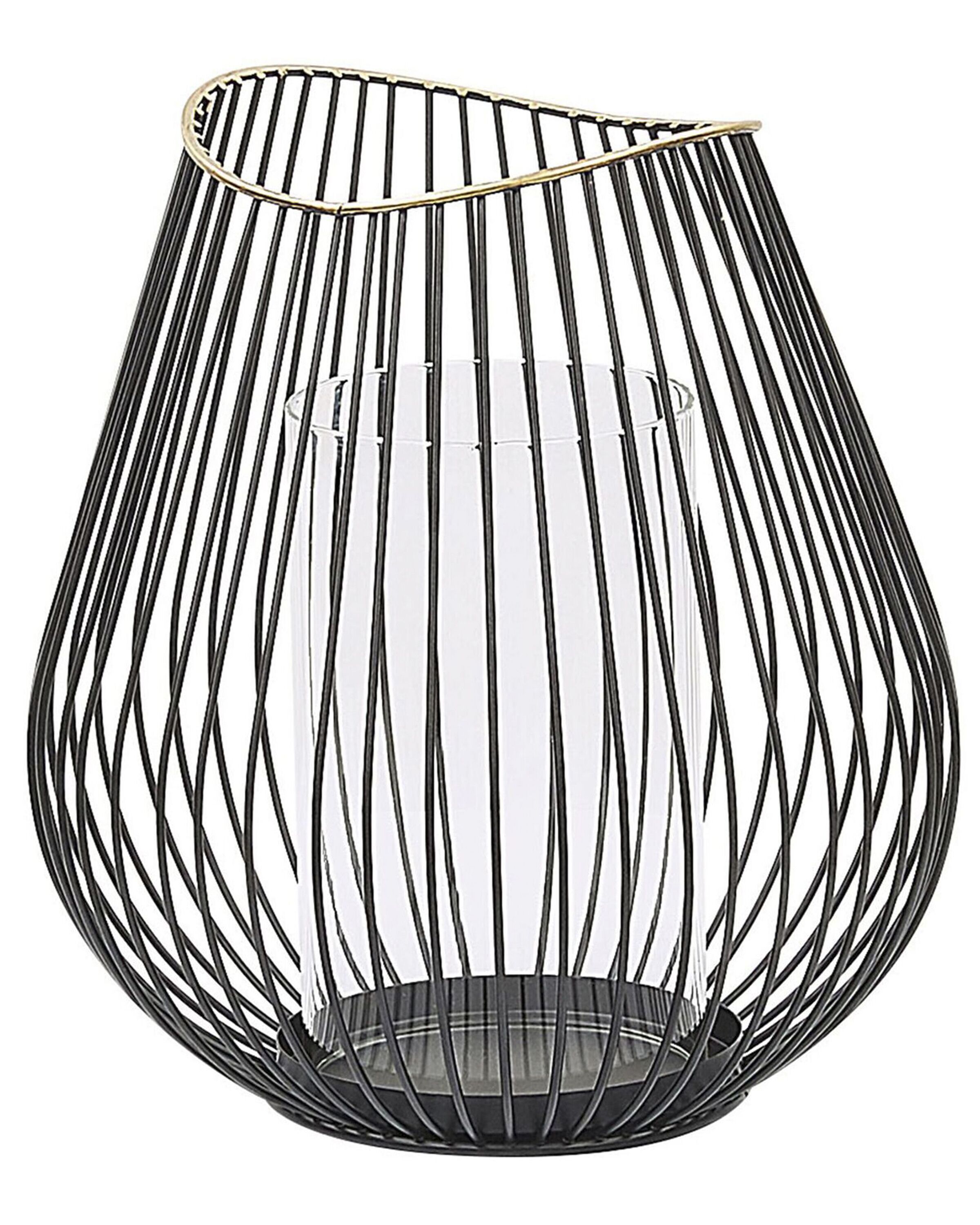 Metal Candle Lantern 22 cm Black THURSTON - Gemini Interiors