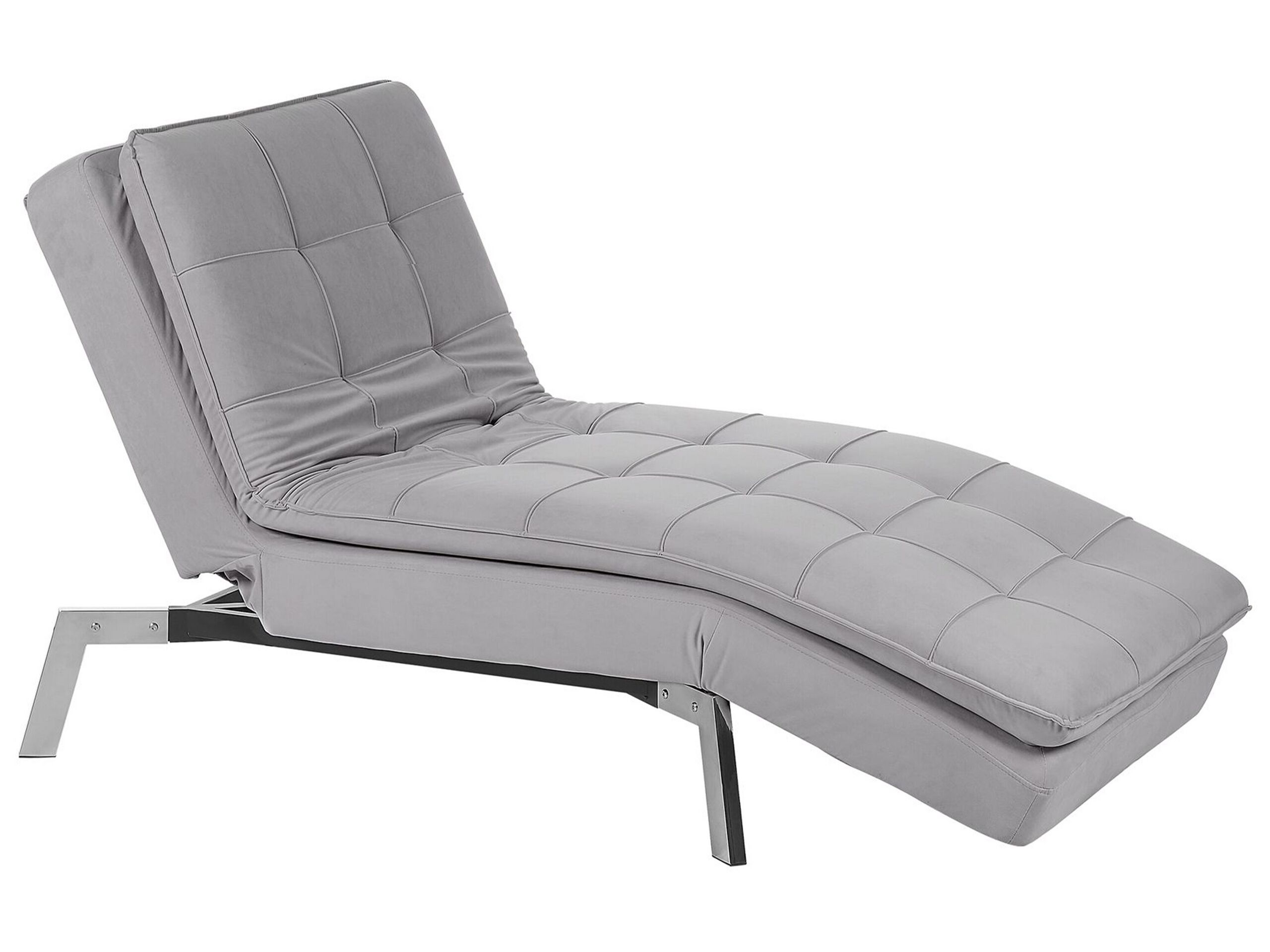 Velvet Chaise Lounge Light Grey LOIRET - Gemini Interiors