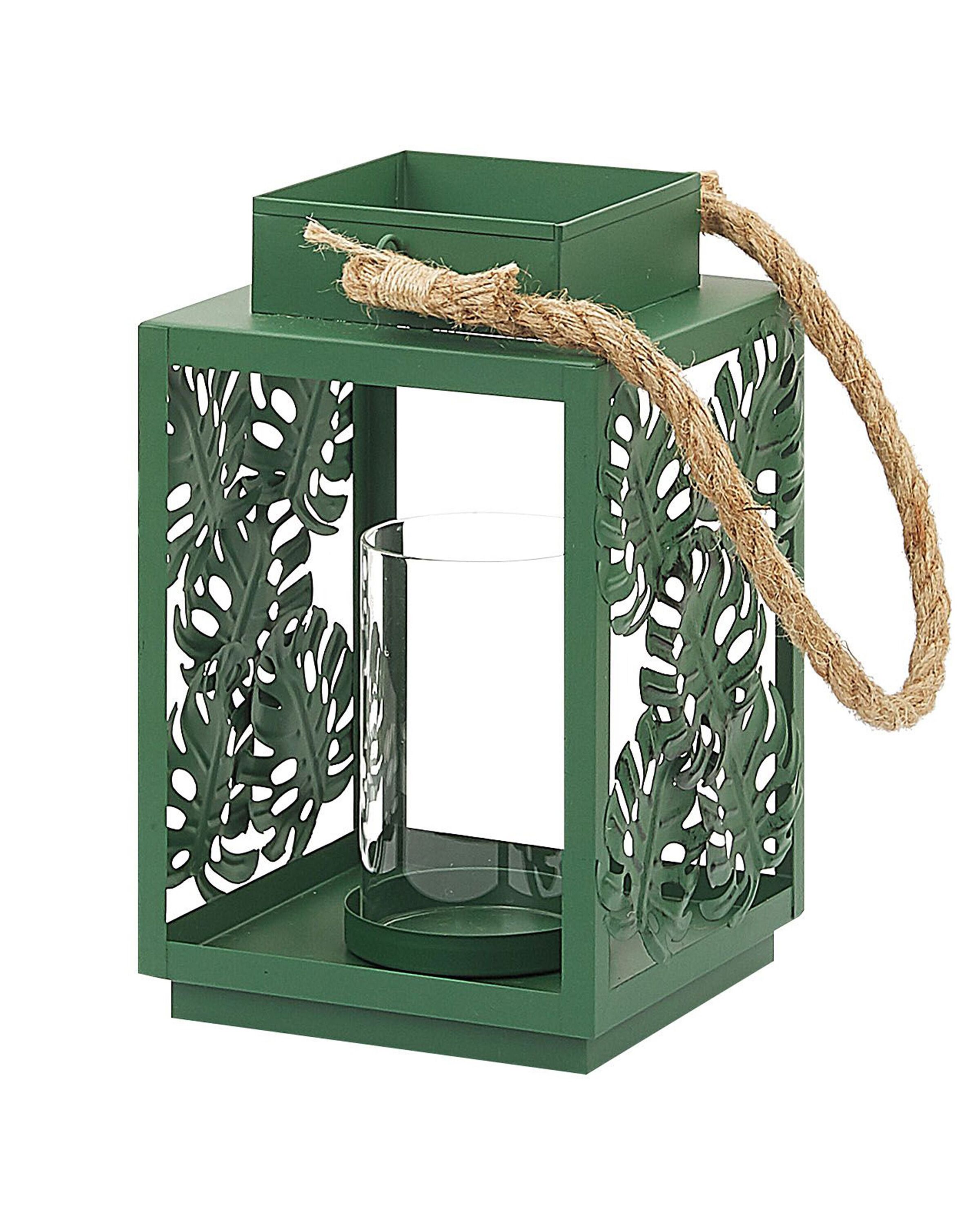 Metal Candle Lantern 25 cm Green UNIMAK - Gemini Interiors