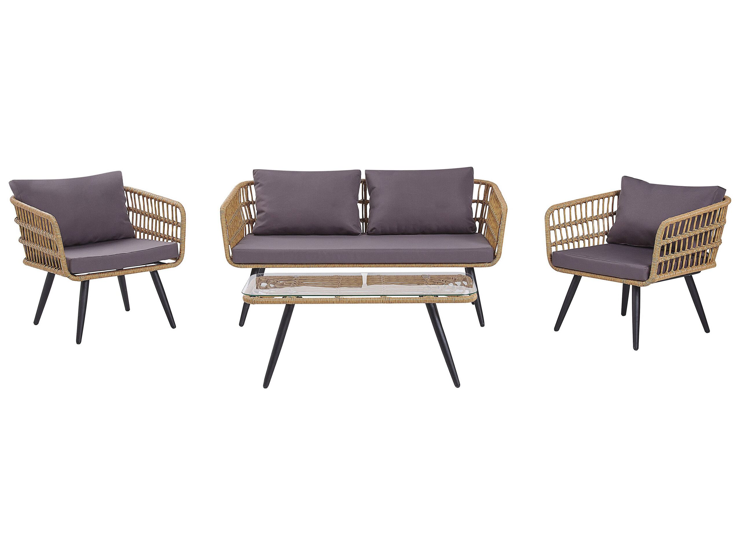 4 Seater PE Rattan Garden Sofa Set Natural FOBELLO - Gemini Interiors