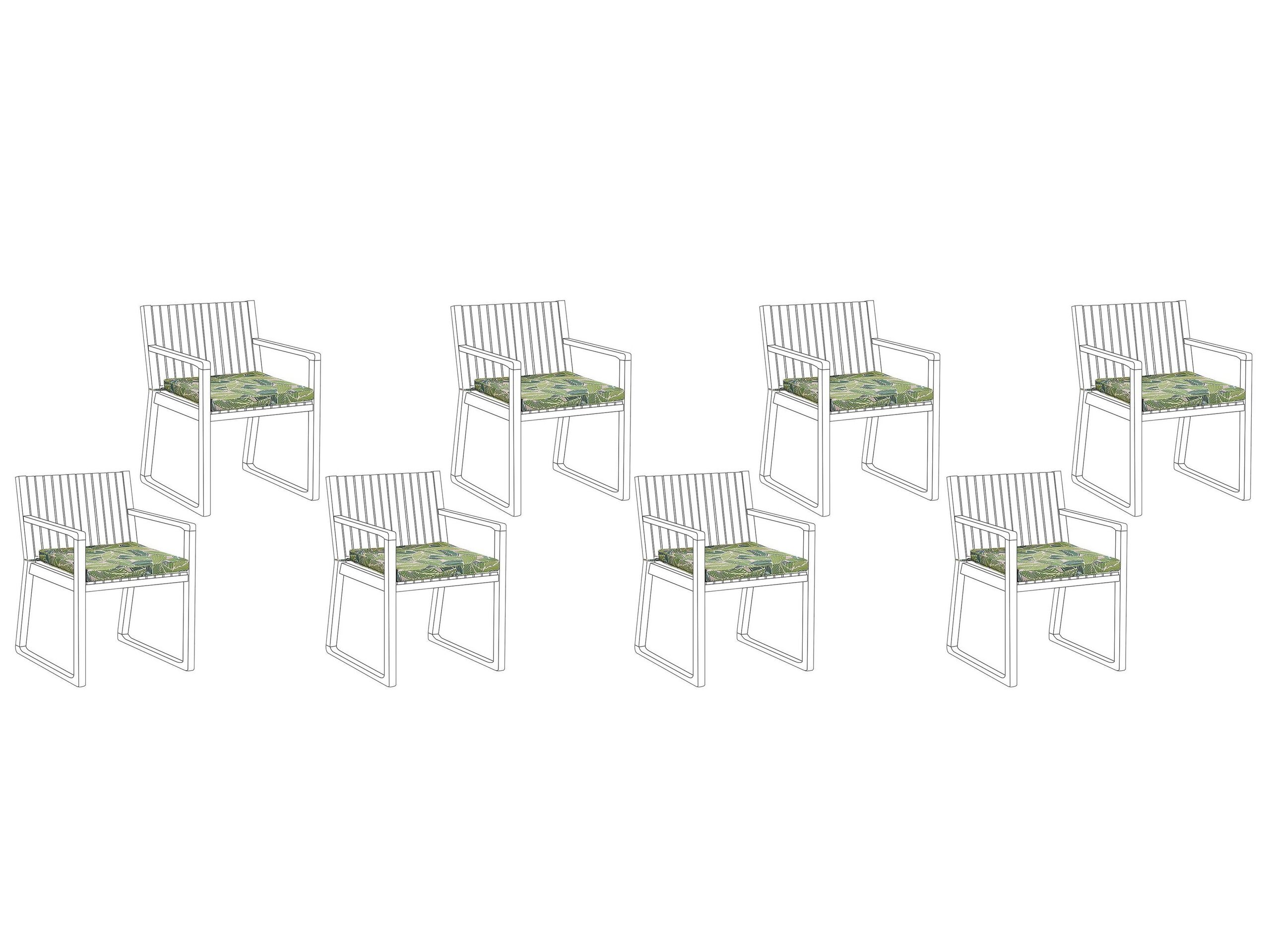 Set of 8 Outdoor Seat Pad Cushions Leaf Pattern Green SASSARI - Gemini Interiors