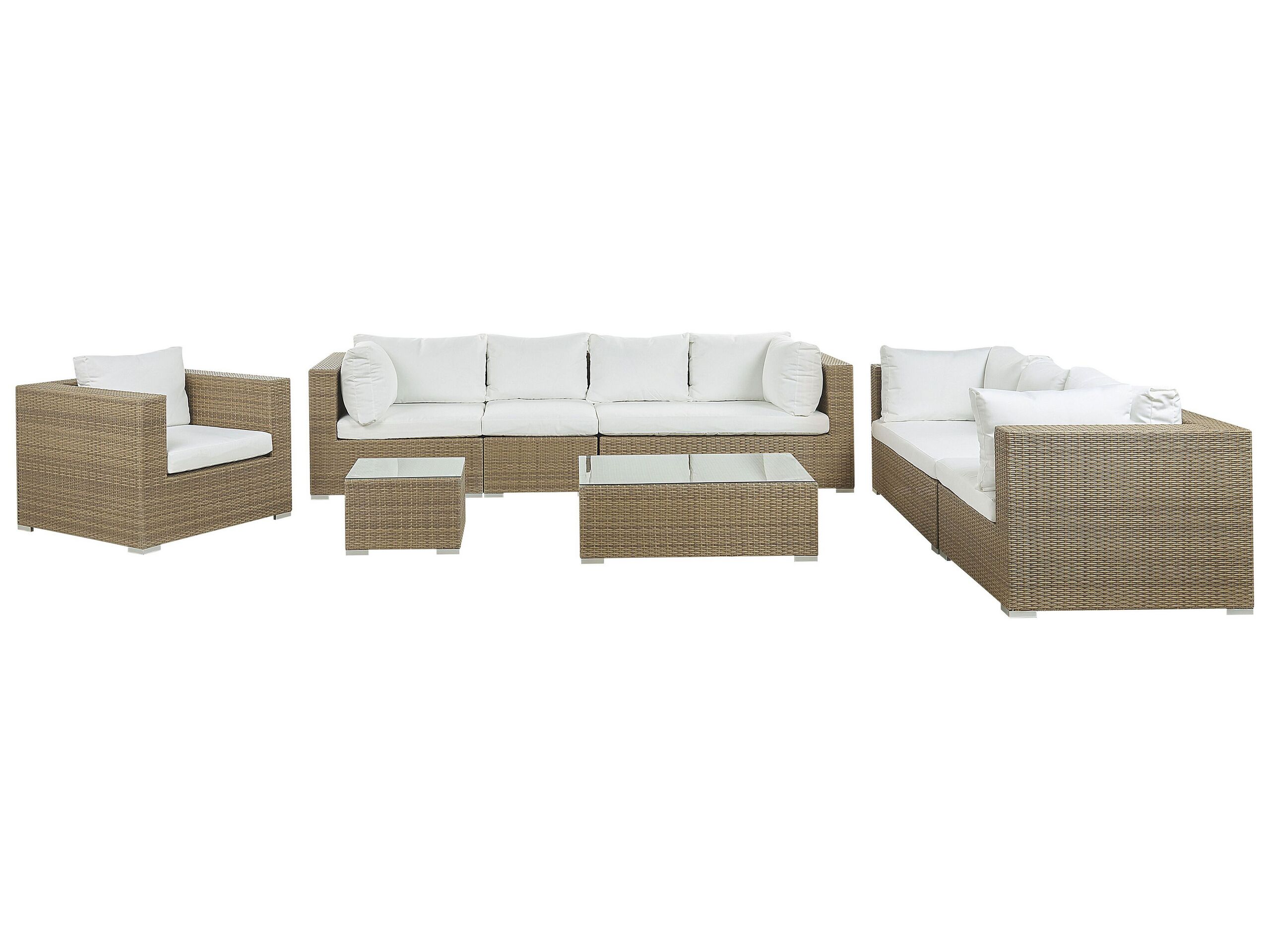 8 Seater PE Rattan Modular Garden Lounge Set Light Brown MAESTRO II - Gemini Interiors