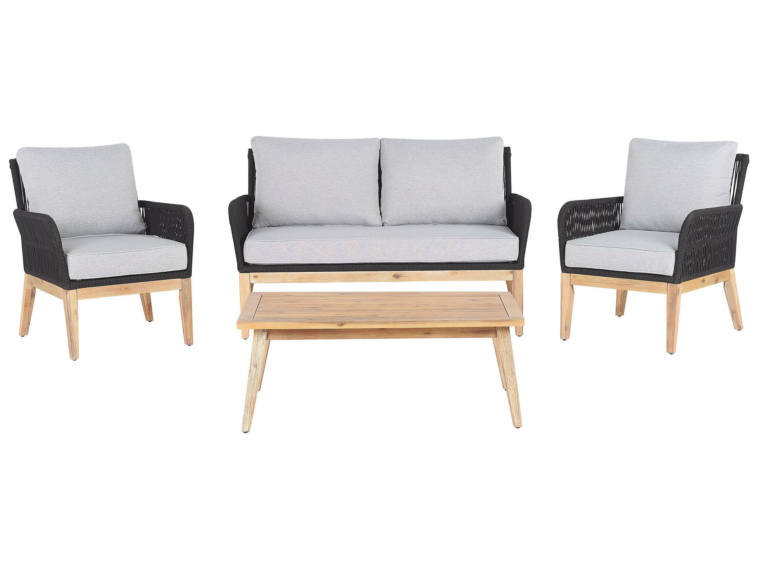 4 Seater Acacia Wood Garden Sofa Set Grey and Black MERANO II - Gemini Interiors