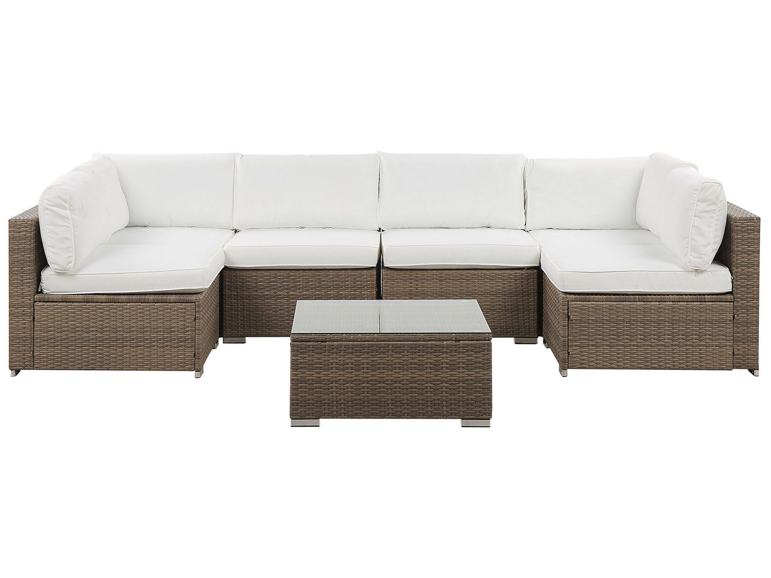 6 Seater PE Rattan Garden Lounge Set White BELVEDERE - Gemini Interiors