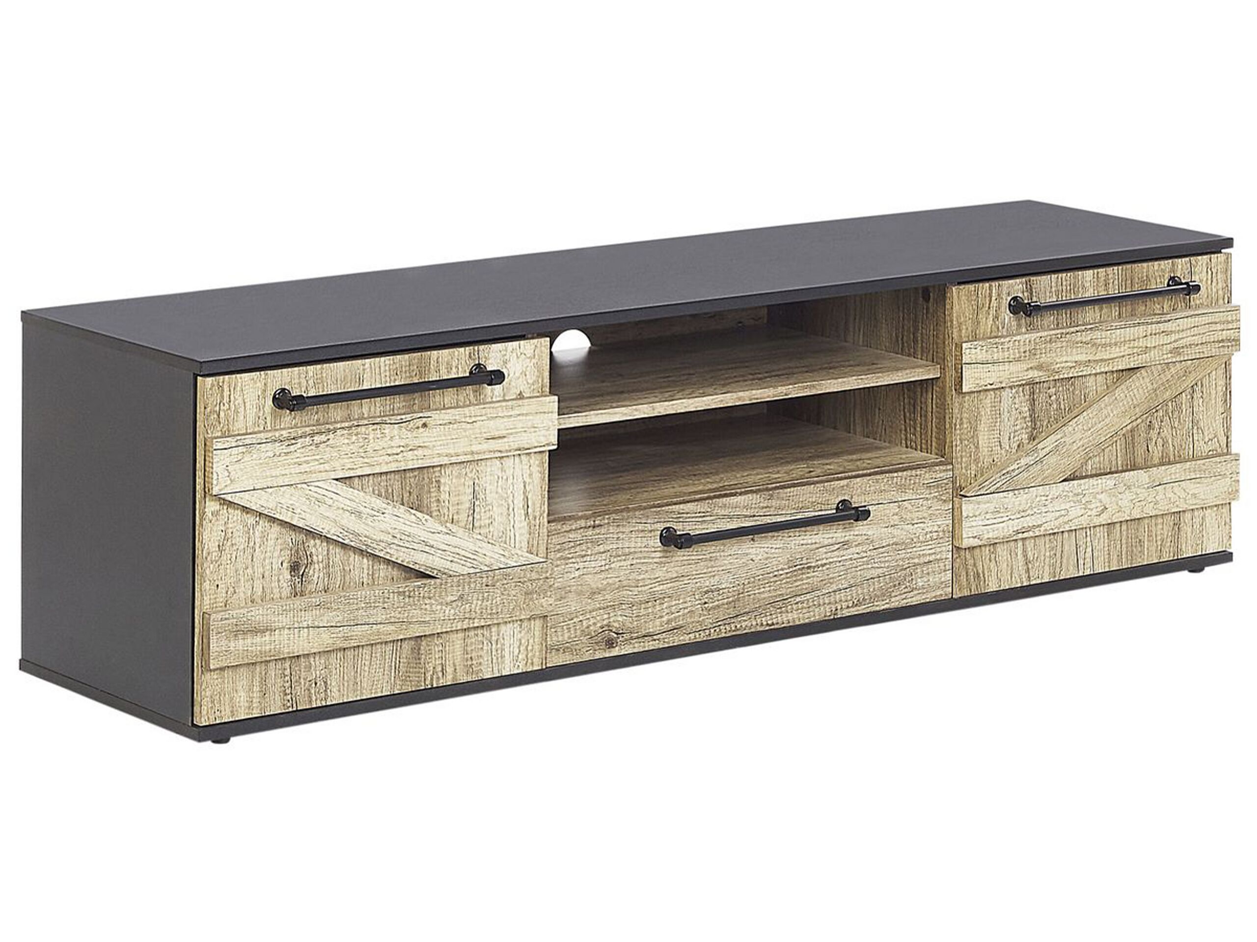 TV Stand Light Wood with Black SALTER - Gemini Interiors