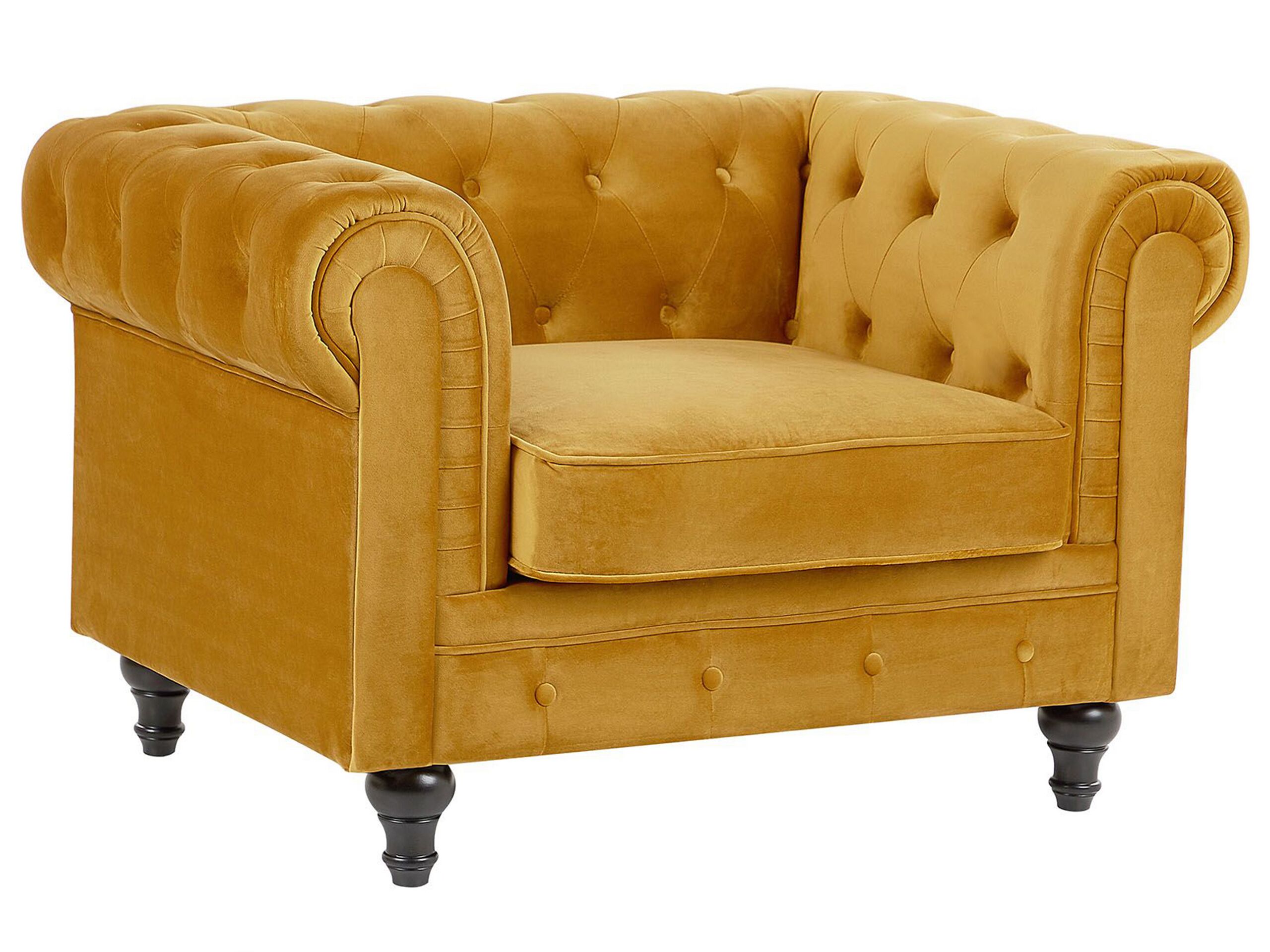 Velvet Armchair Yellow CHESTERFIELD - Gemini Interiors