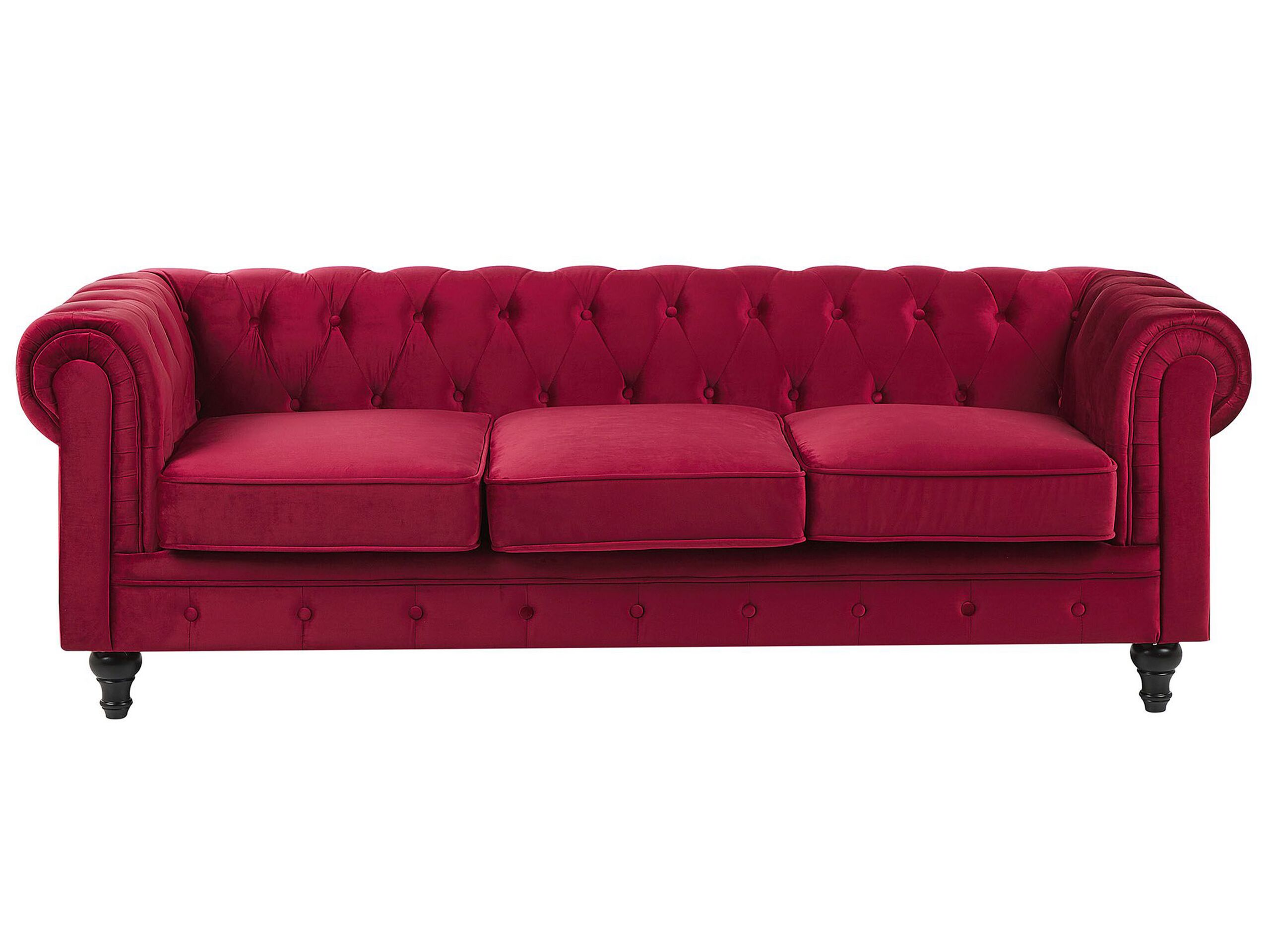 3 Seater Velvet Fabric Sofa Red CHESTERFIELD - Gemini Interiors
