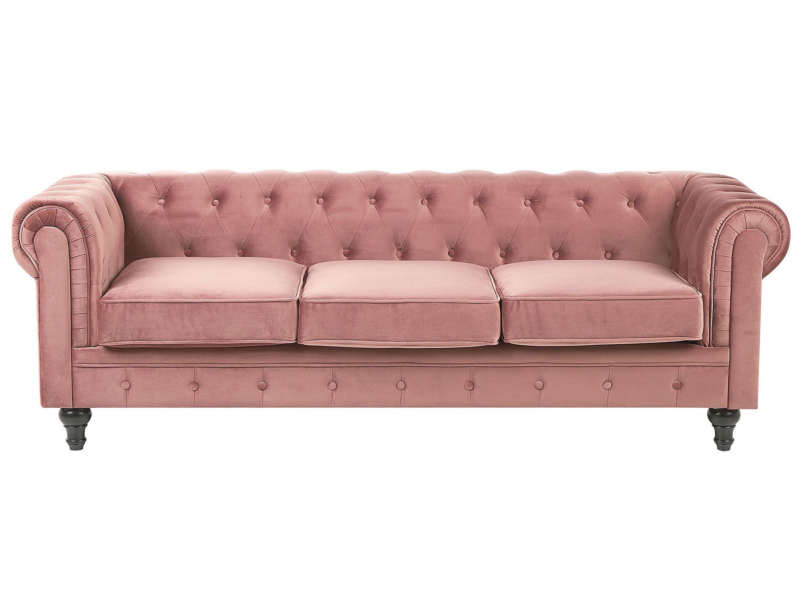 3 Seater Velvet Fabric Sofa Pink CHESTERFIELD - Gemini Interiors