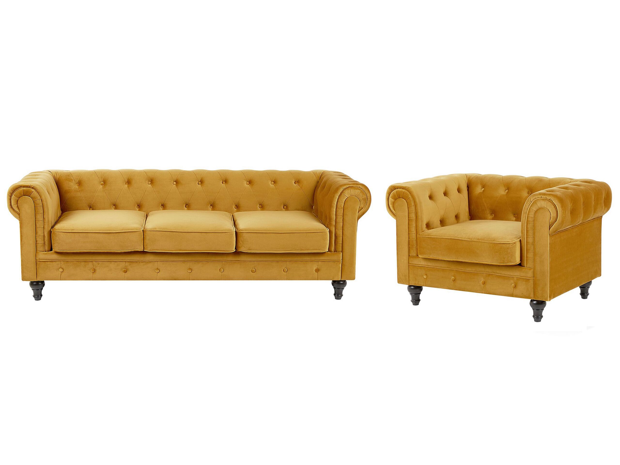 Velvet Living Room Set Yellow CHESTERFIELD - Gemini Interiors