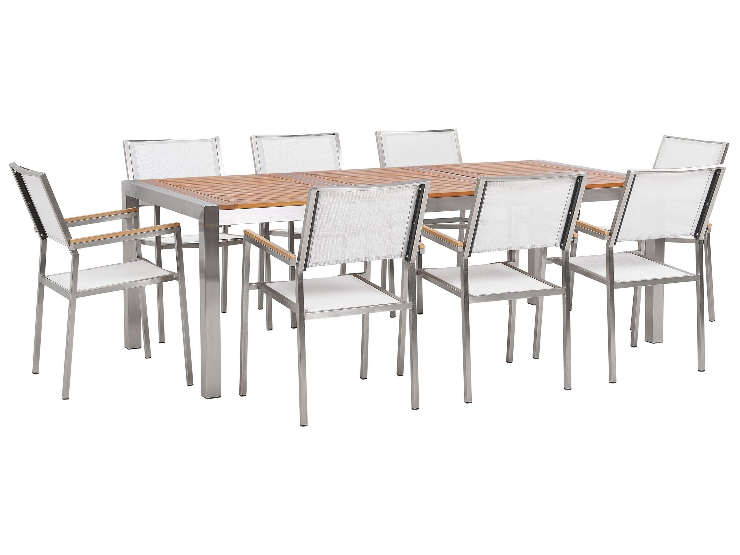 8 Seater Garden Dining Set Eucalyptus Wood Top with White Chairs GROSSETO - Gemini Interiors
