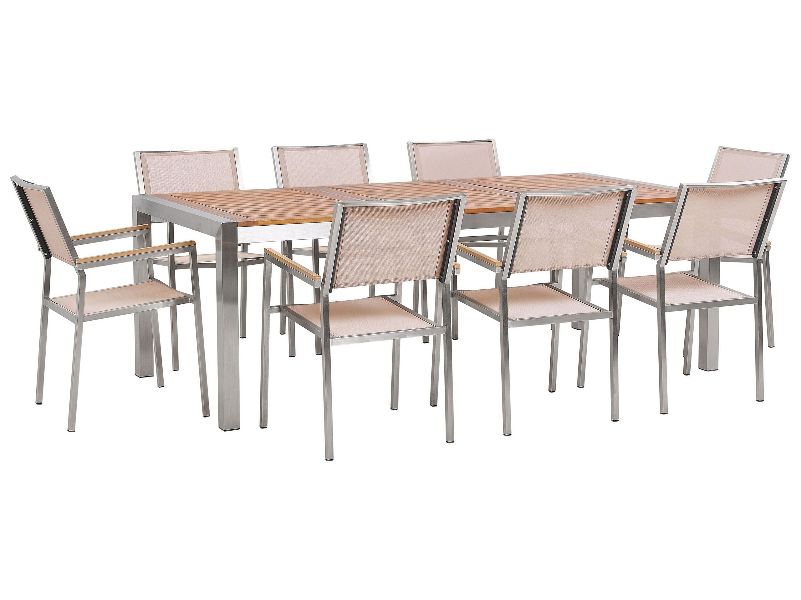 8 Seater Garden Dining Set Eucalyptus Wood Top with Beige Chairs GROSSETO - Gemini Interiors
