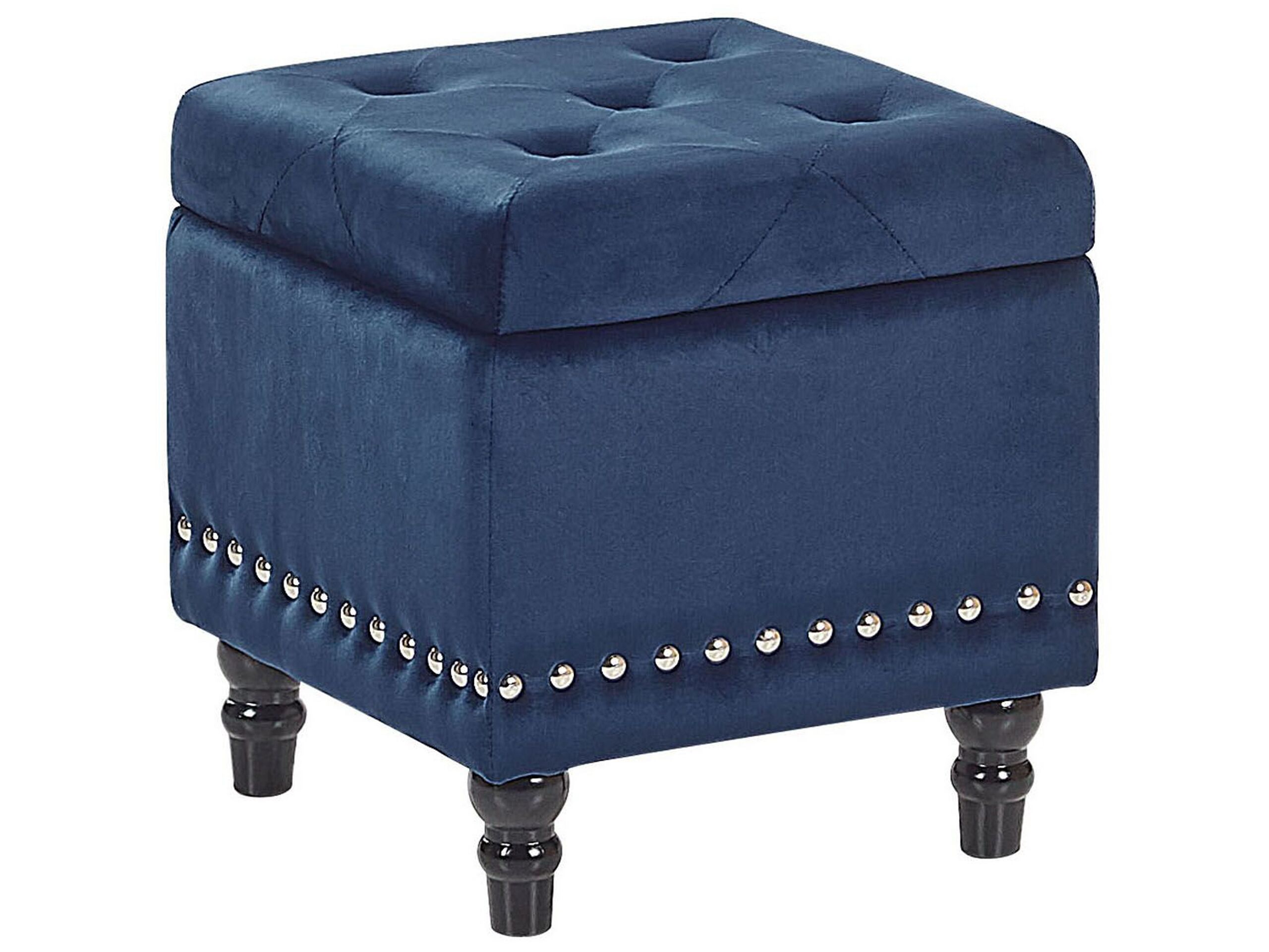 Velvet Footstool with Storage Dark Blue LORETTO - Gemini Interiors