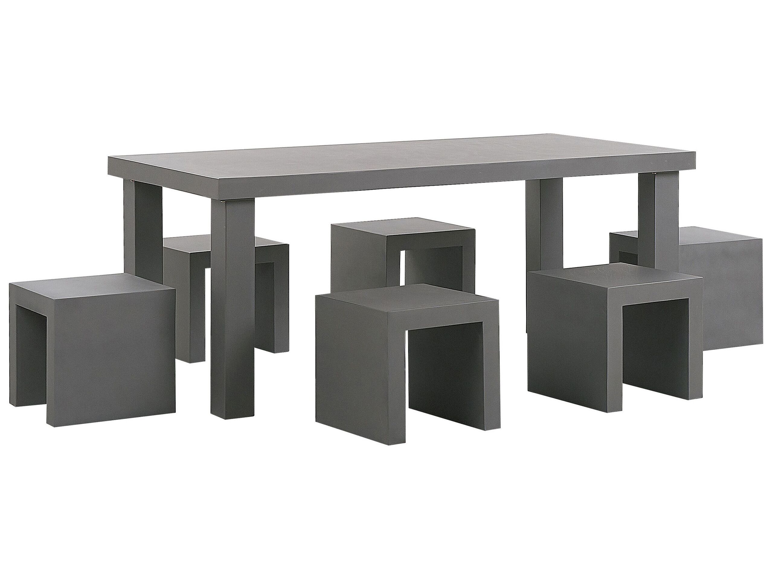 6 Seater Concrete Garden Dining Set Stools Grey TARANTO - Gemini Interiors