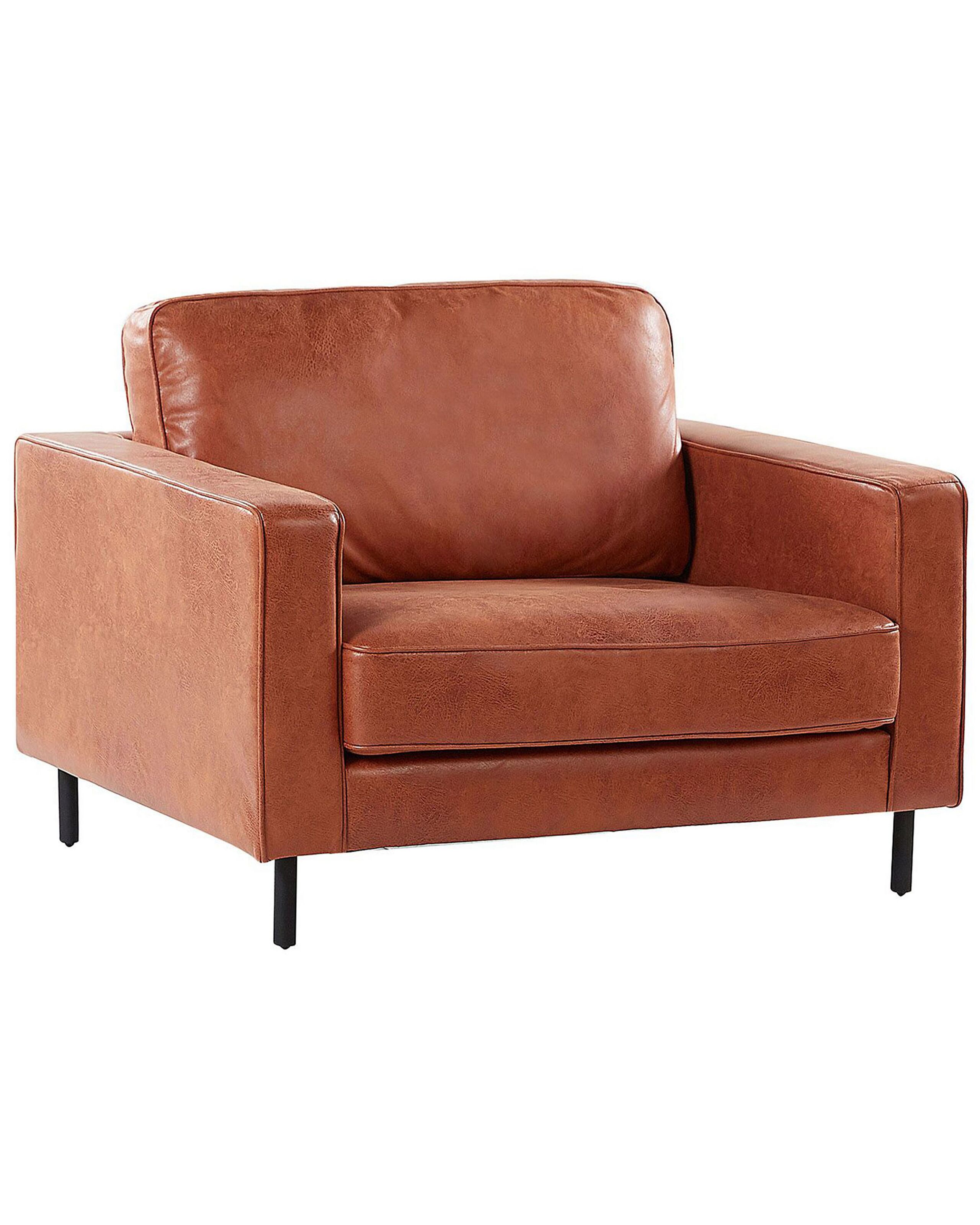 Faux Leather Armchair Golden Brown SAVALEN - Gemini Interiors
