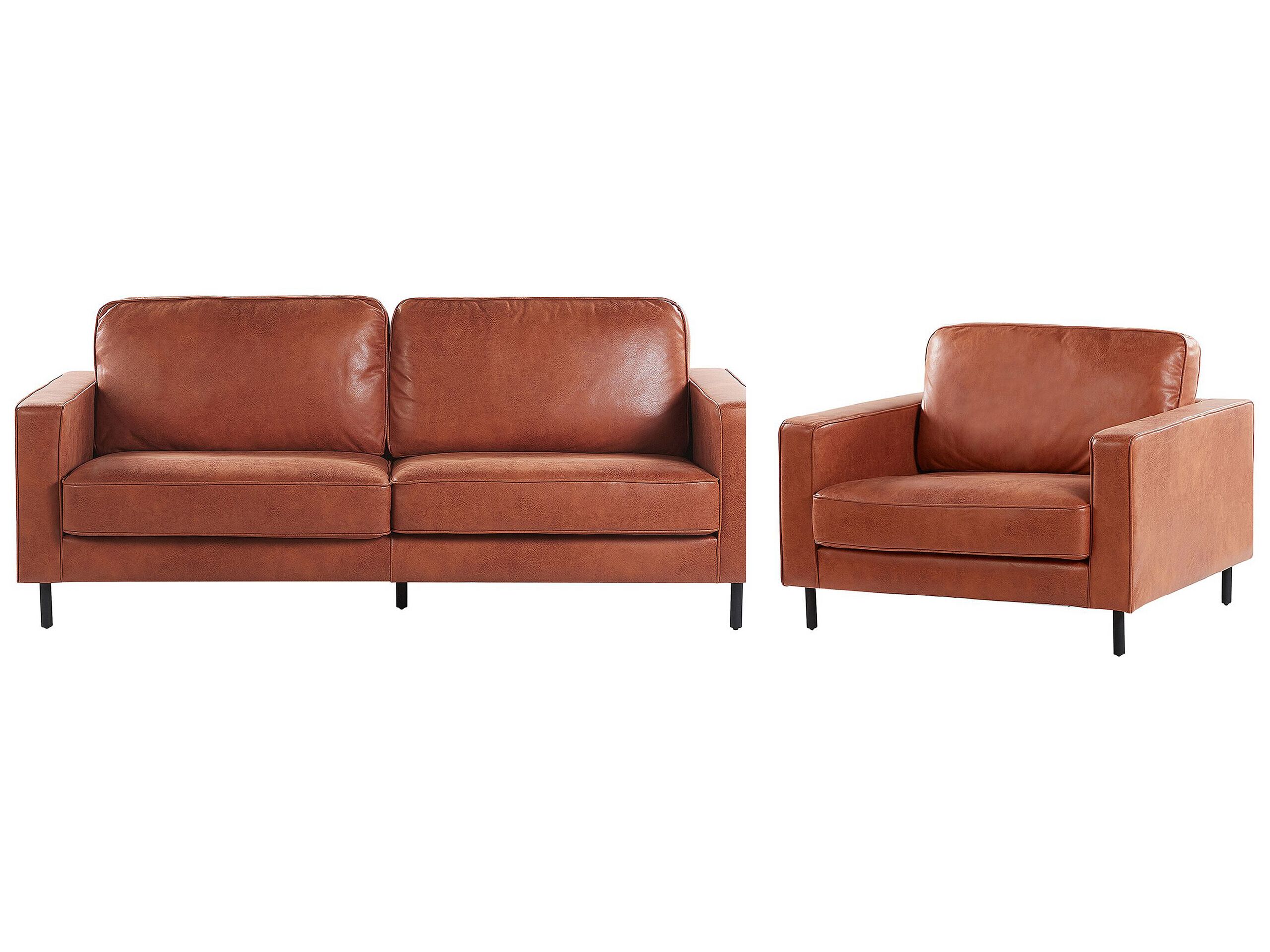 Faux Leather Living Room Set Golden Brown SAVALEN - Gemini Interiors