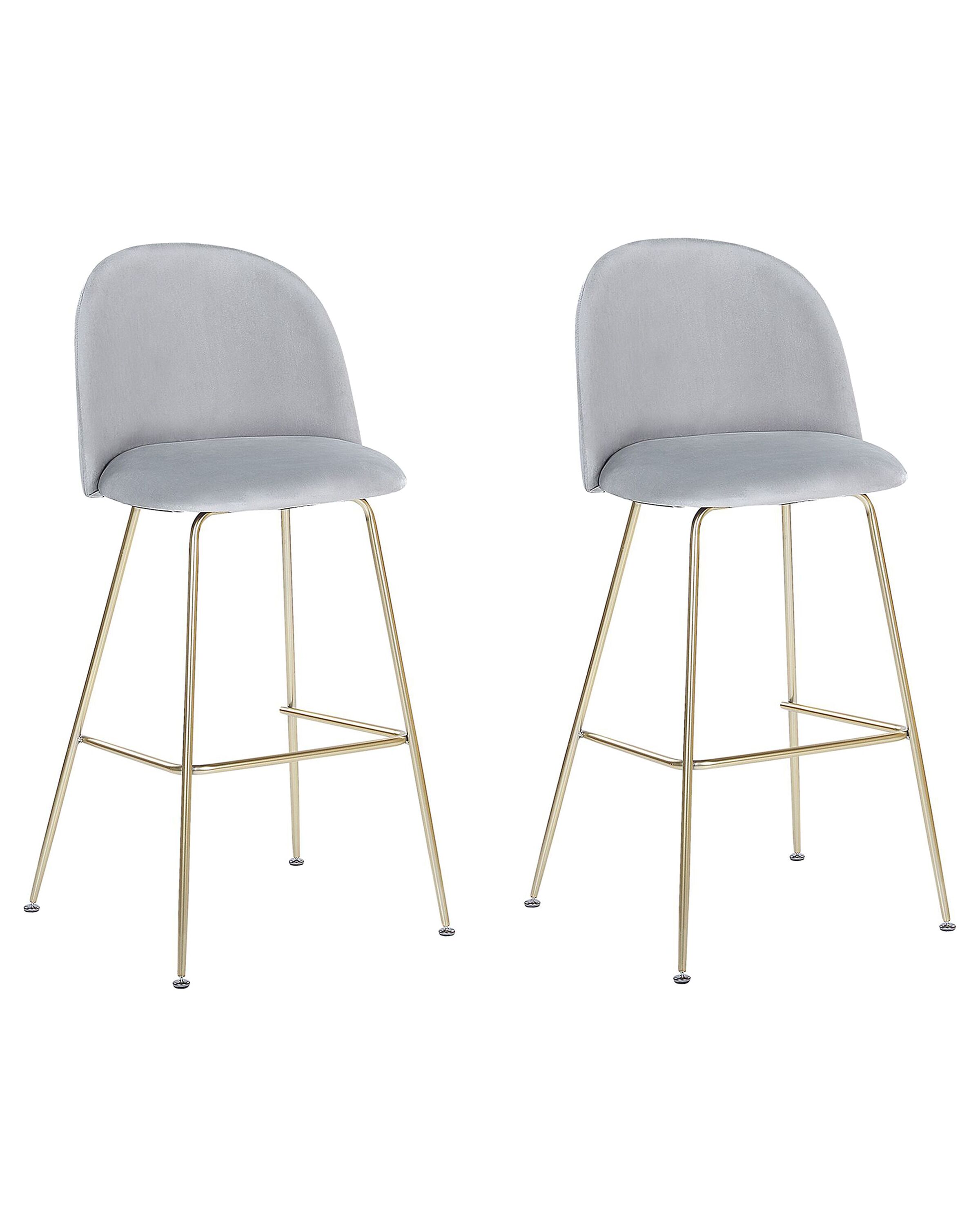 Set of 2 Velvet Bar Chairs Grey ARCOLA - Gemini Interiors