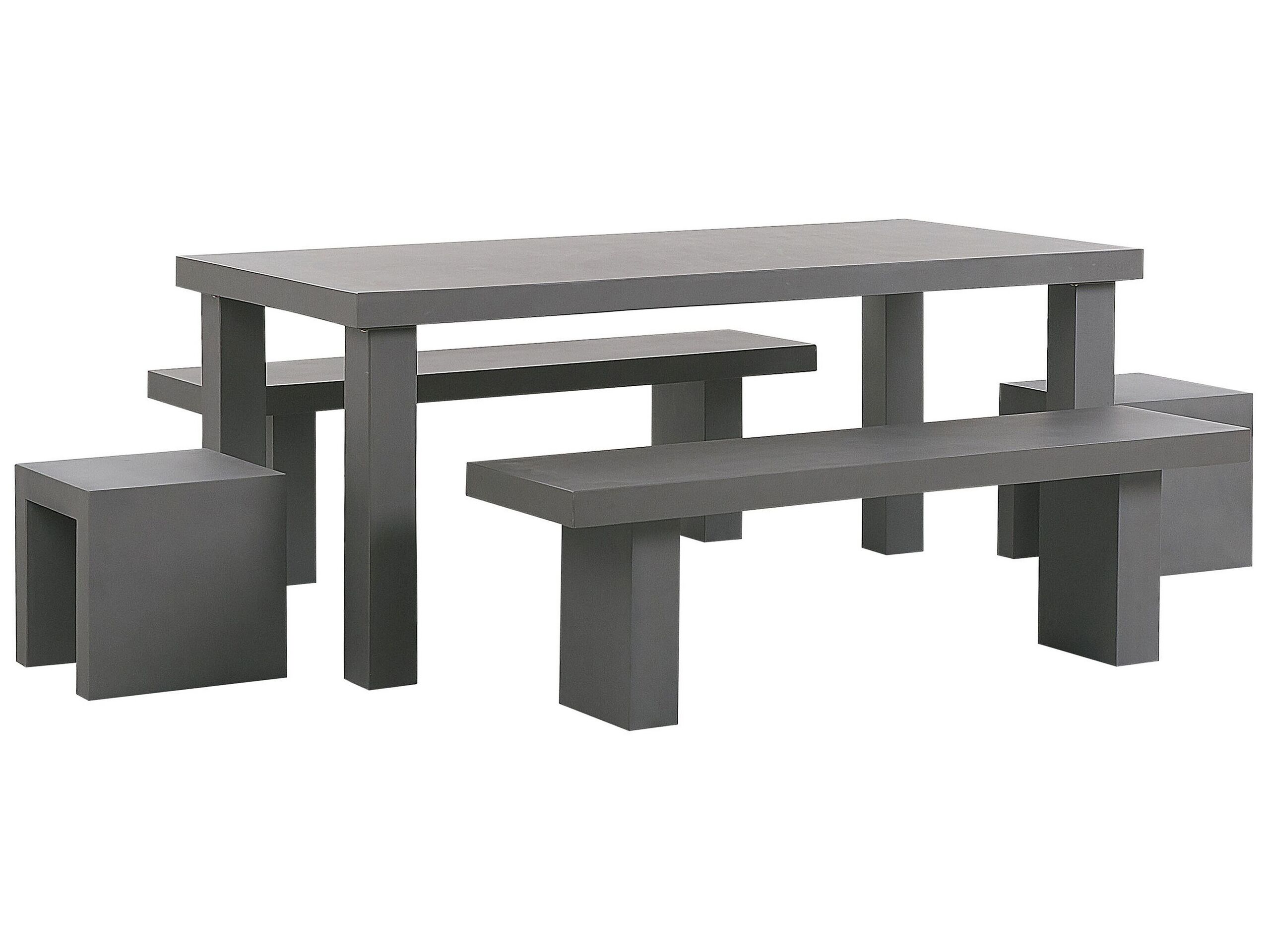 6 Seater Concrete Garden Dining Set Benches and Stools Grey TARANTO - Gemini Interiors