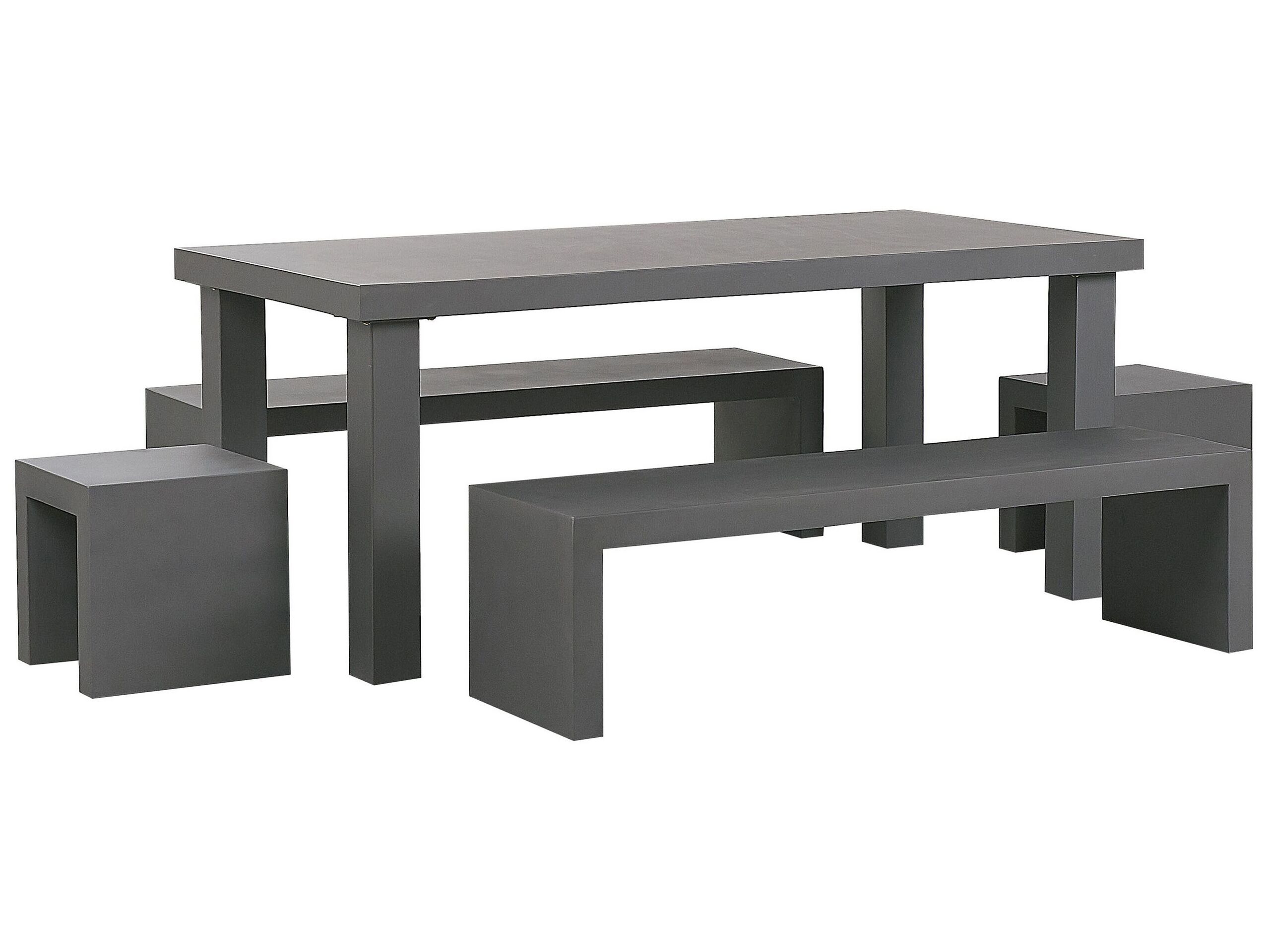 6 Seater Concrete Garden Dining Set U Shaped Benches and Stools Grey TARANTO - Gemini Interiors