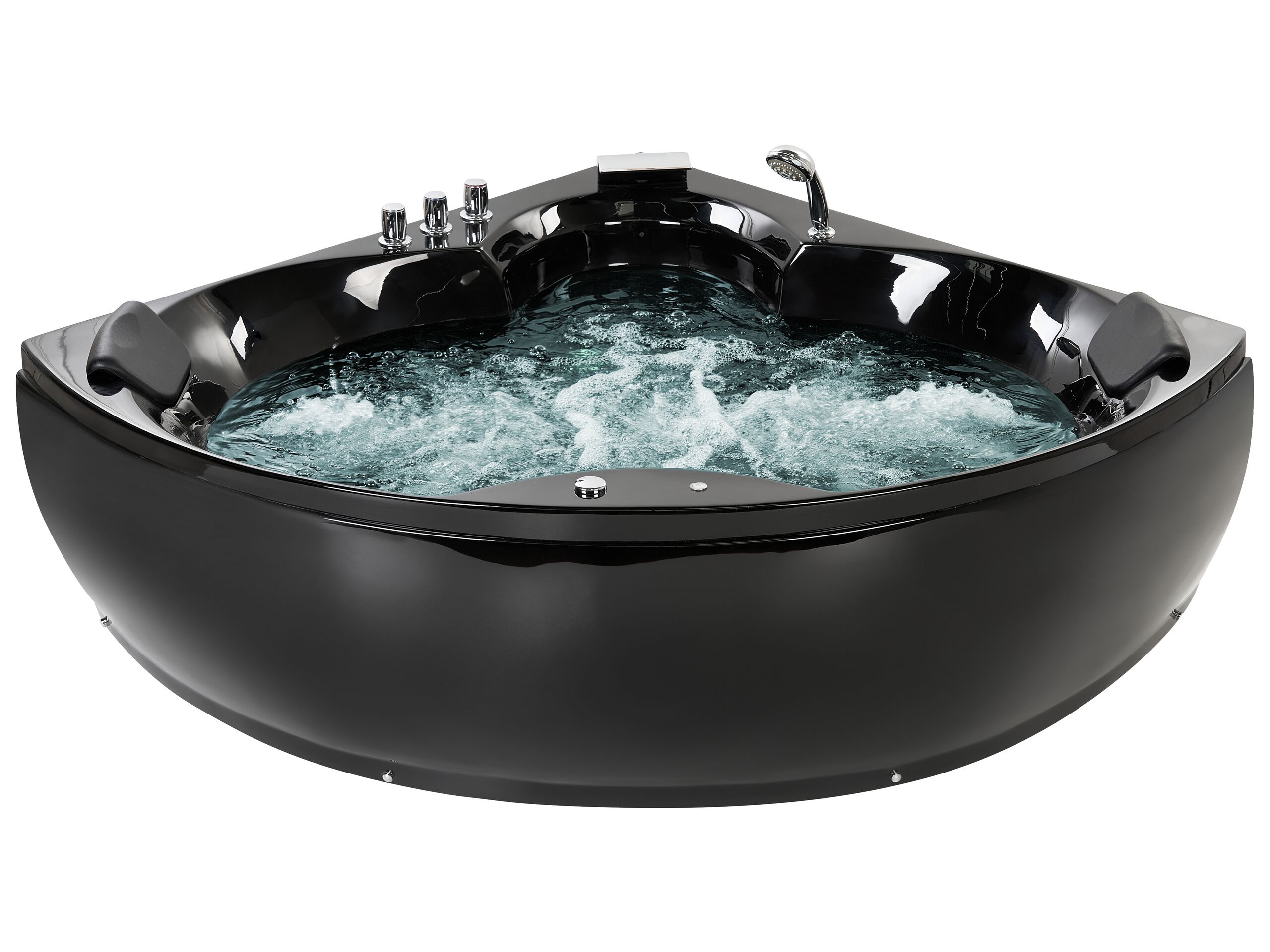 Whirlpool Corner Bath with LED 2050 x 1500 cm Black SENADO - Gemini Interiors