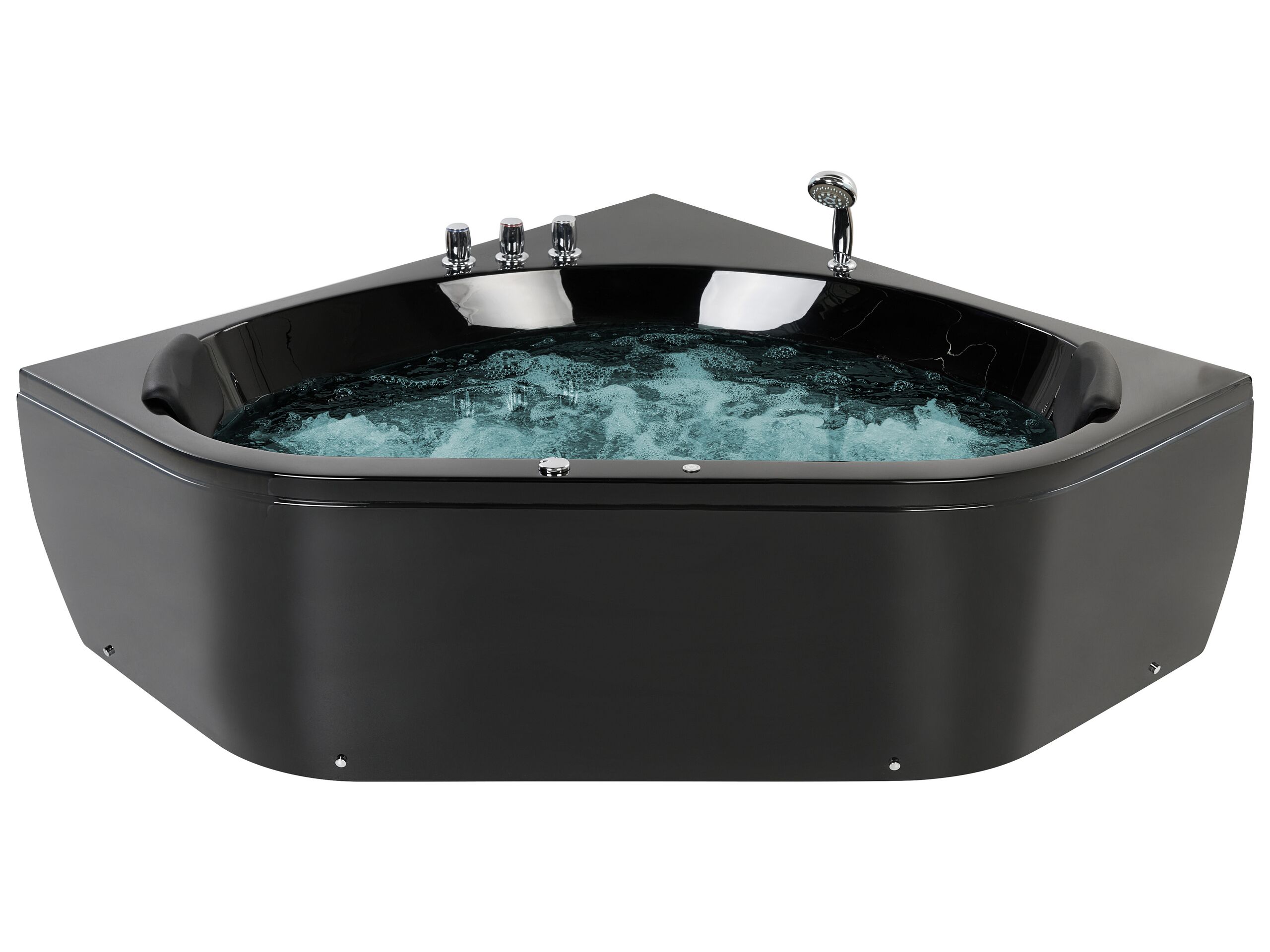 Whirlpool Corner Bath with LED 1400 x 1400 mm Black MEVES - Gemini Interiors