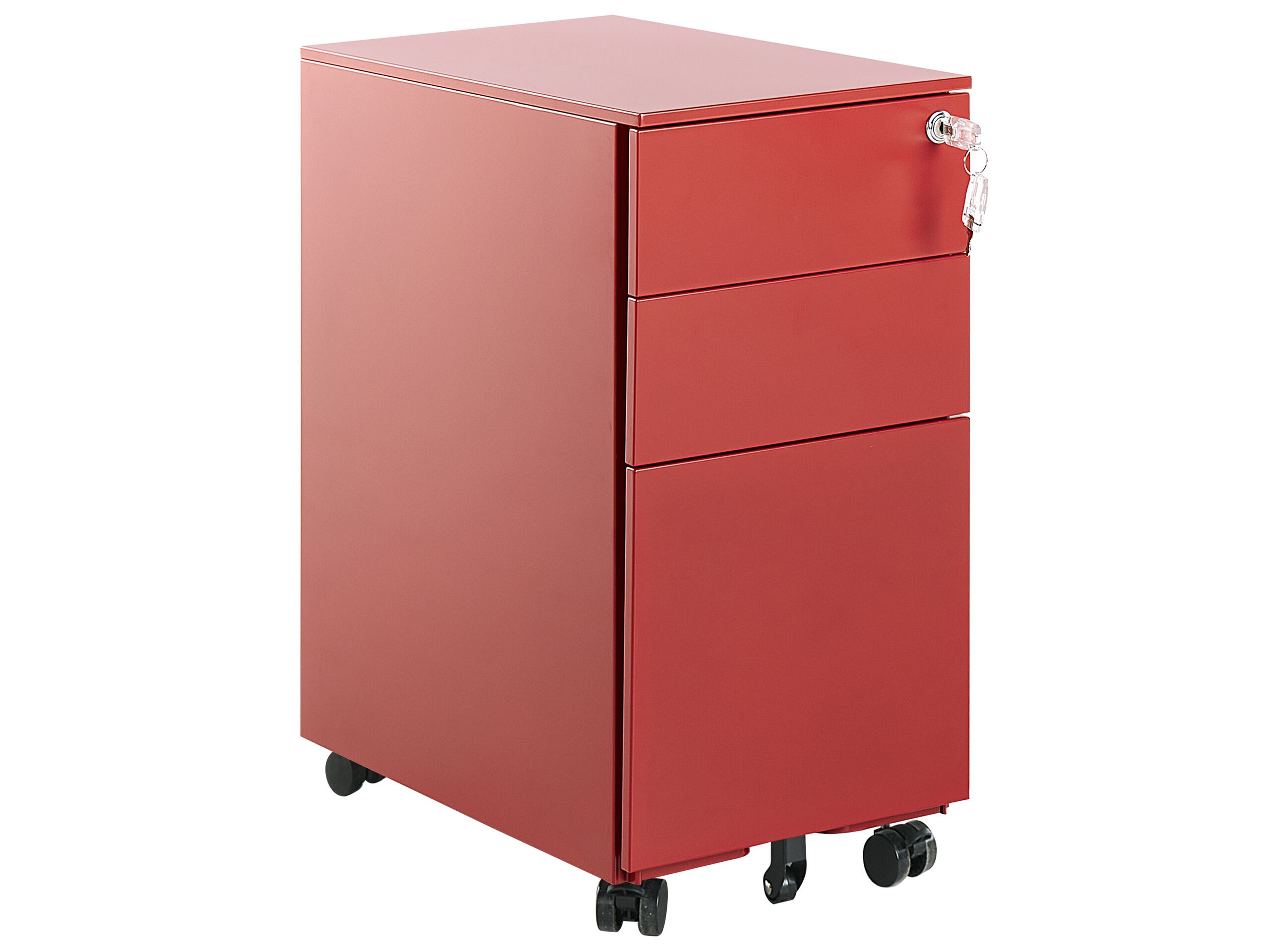 3 Drawer Metal Filing Cabinet Red BOLSENA - Gemini Interiors