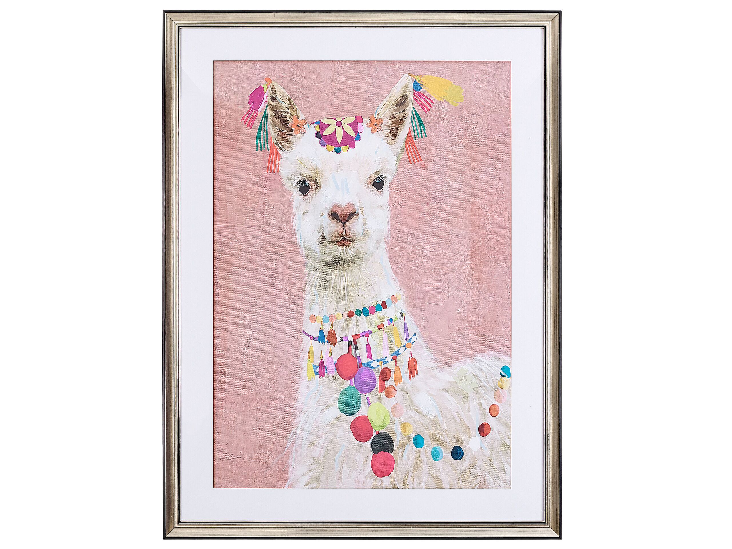 Llama Framed Wall Art 60 x 80cm Pink BALALA - Gemini Interiors