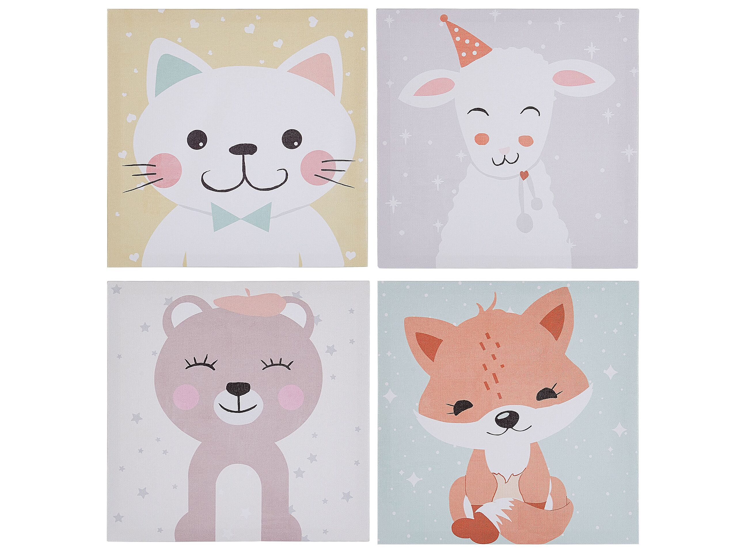 Set of 4 Animal Canvas Art Prints 30 x 30 cm Multicolour BOMBI - Gemini Interiors