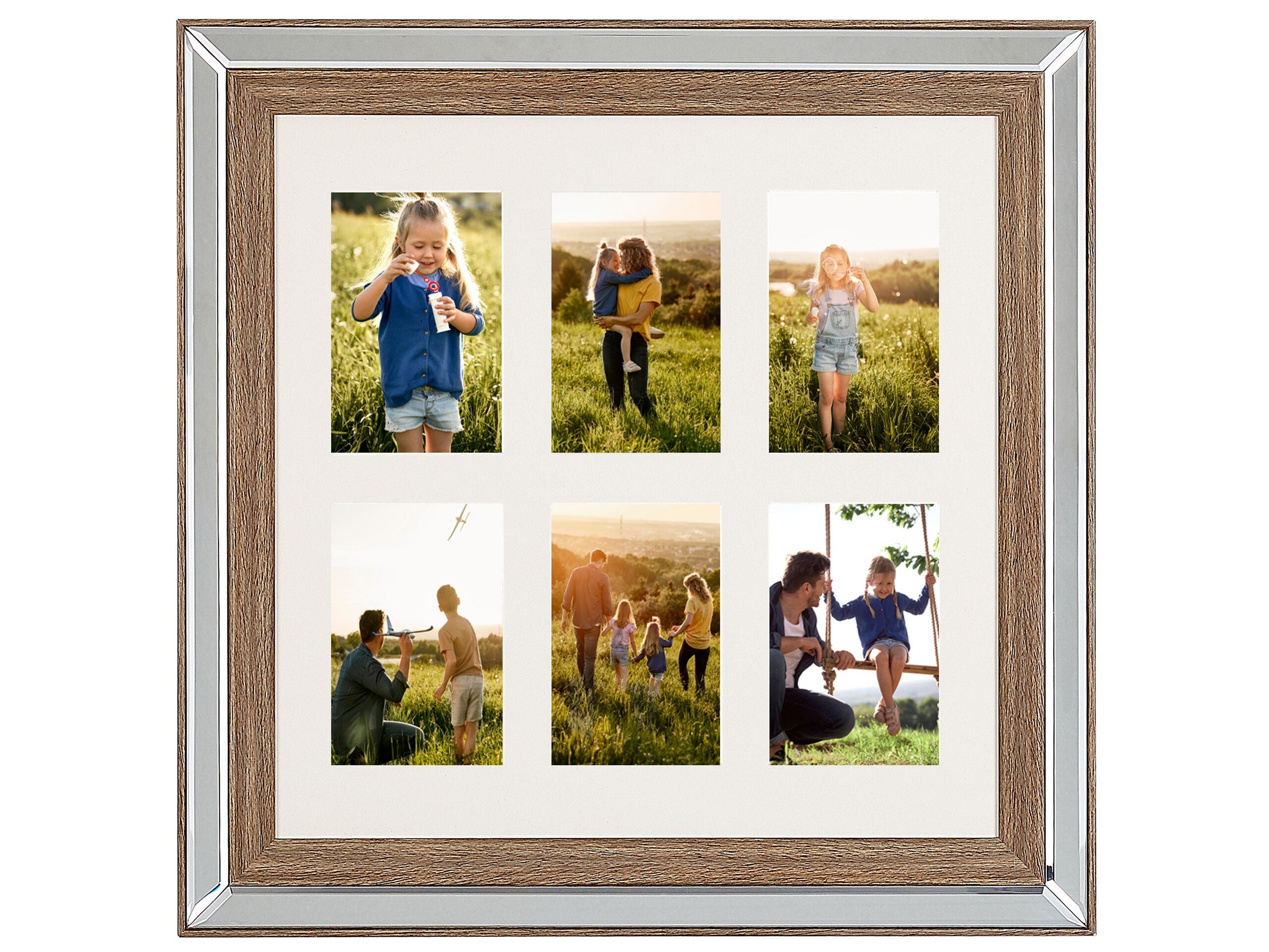 Mirrored Multi Frame for 6 Photos Dark Wood SINTA - Gemini Interiors