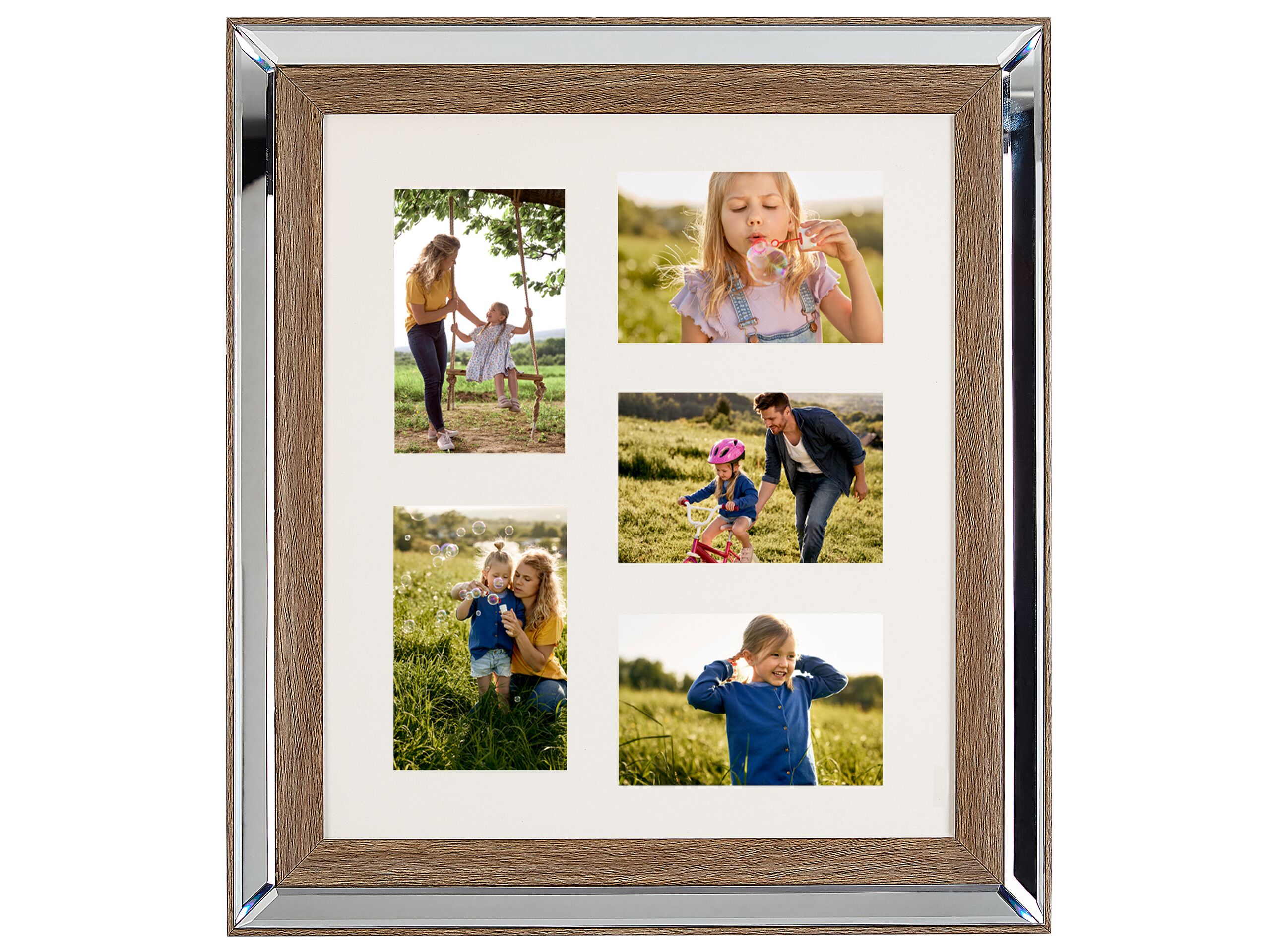 Mirrored Multi Frame for 5 Photos Dark Wood SINTA - Gemini Interiors