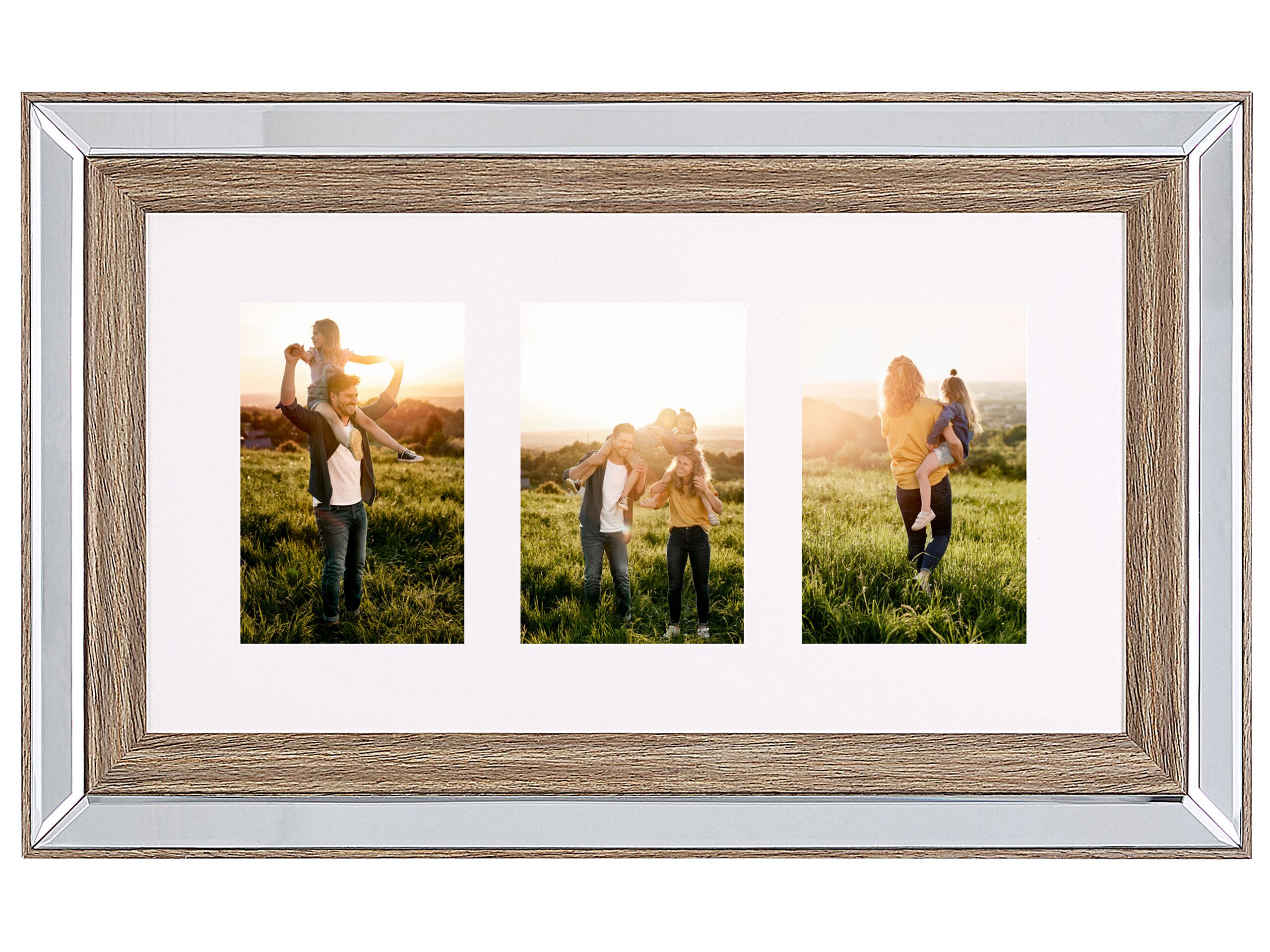 Mirrored Multi Frame for 3 Photos Dark Wood SINTA - Gemini Interiors