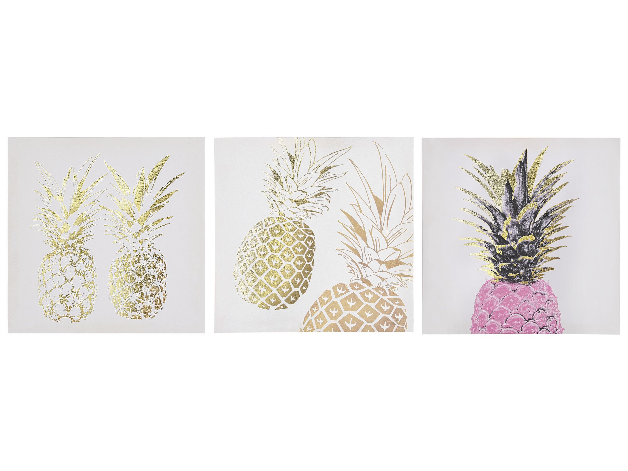 Set of 3 Pineapple Canvas Art Prints 30 x 30 cm Pink and Gold APESIKA - Gemini Interiors