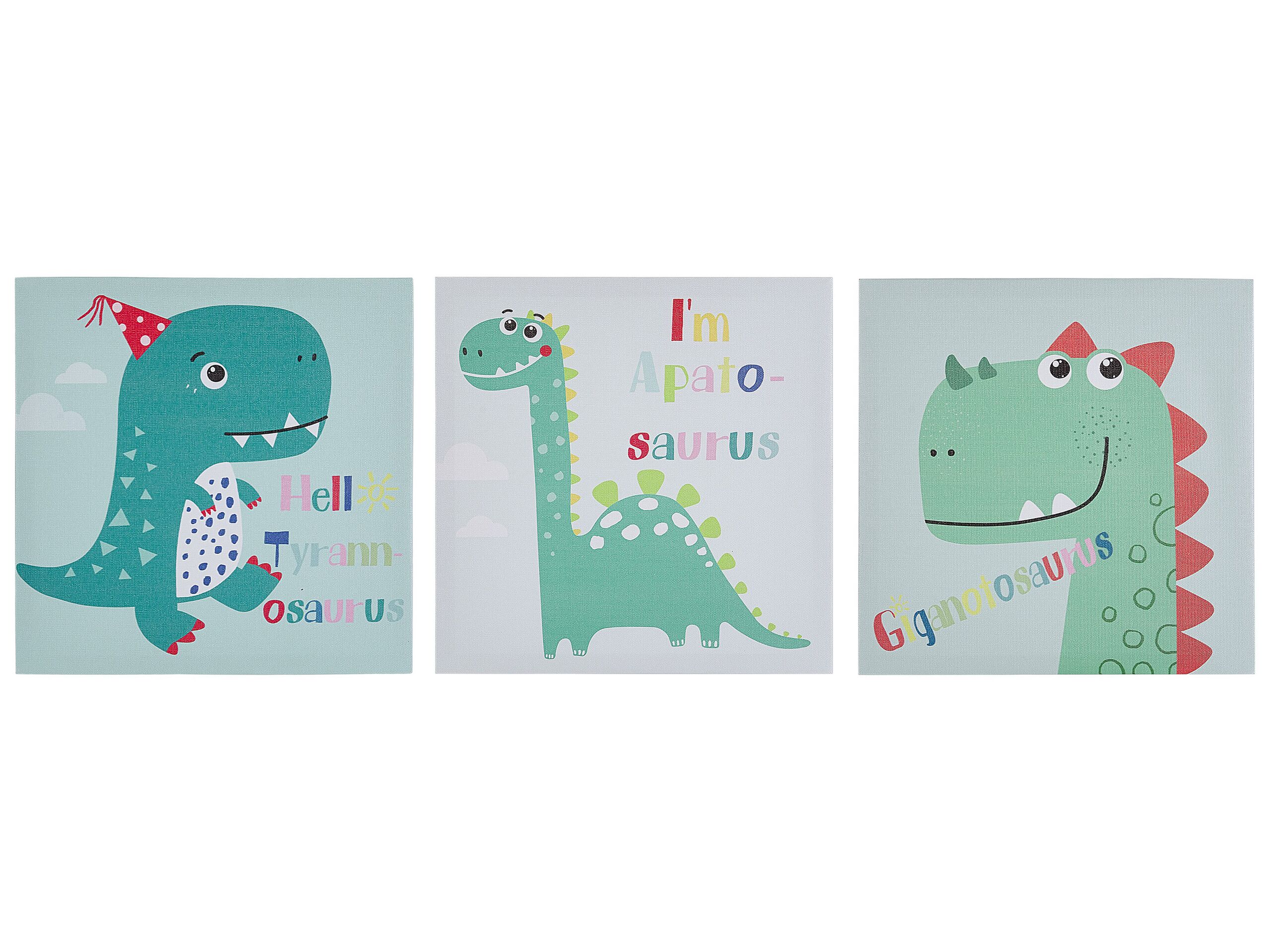 Set of 3 Dinosaur Canvas Art Prints 30 x 30 cm Multicolour BINGUI - Gemini Interiors