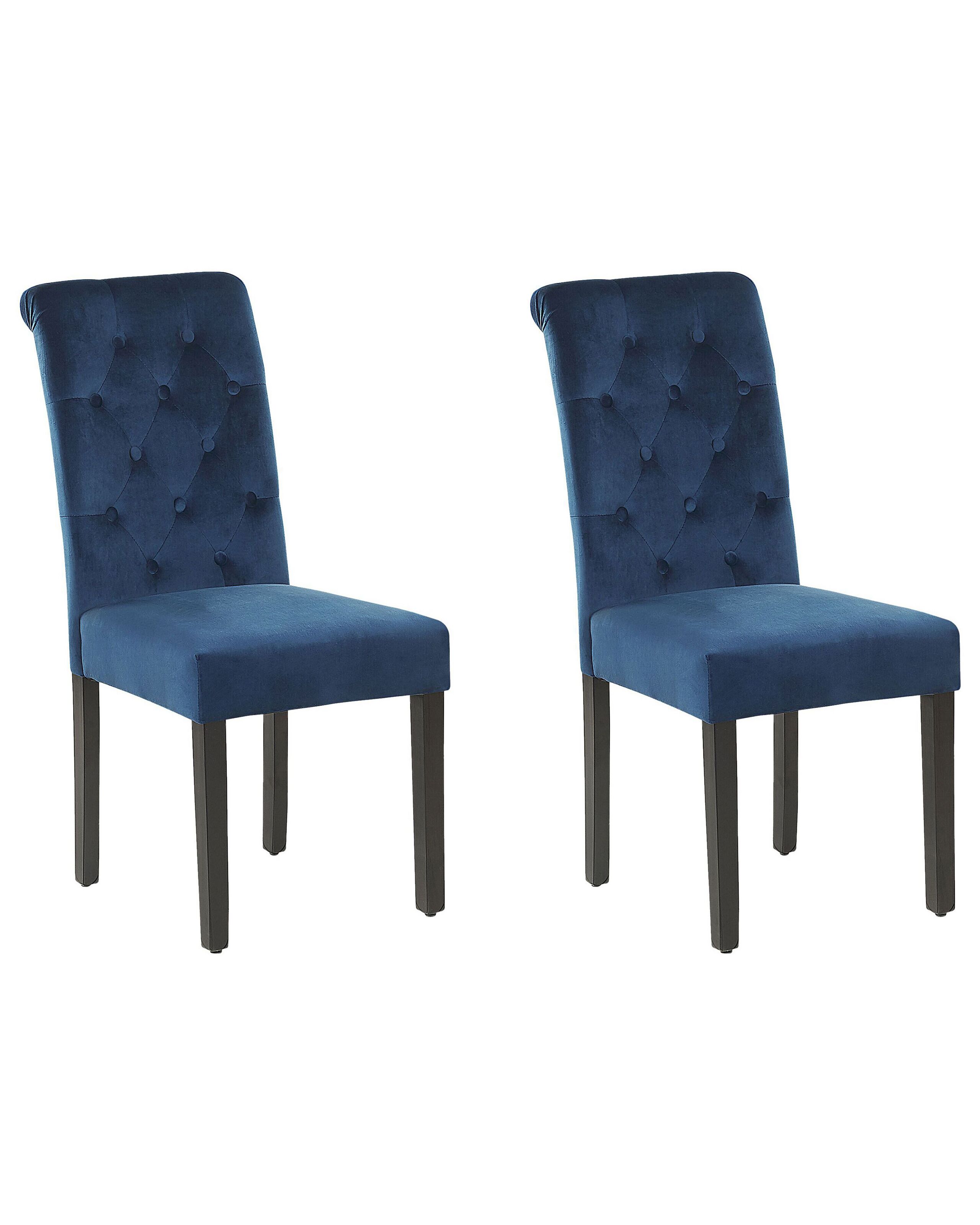 VELVA Set of 2 Dining Chairs Velvet Dark Blue - Gemini Interiors