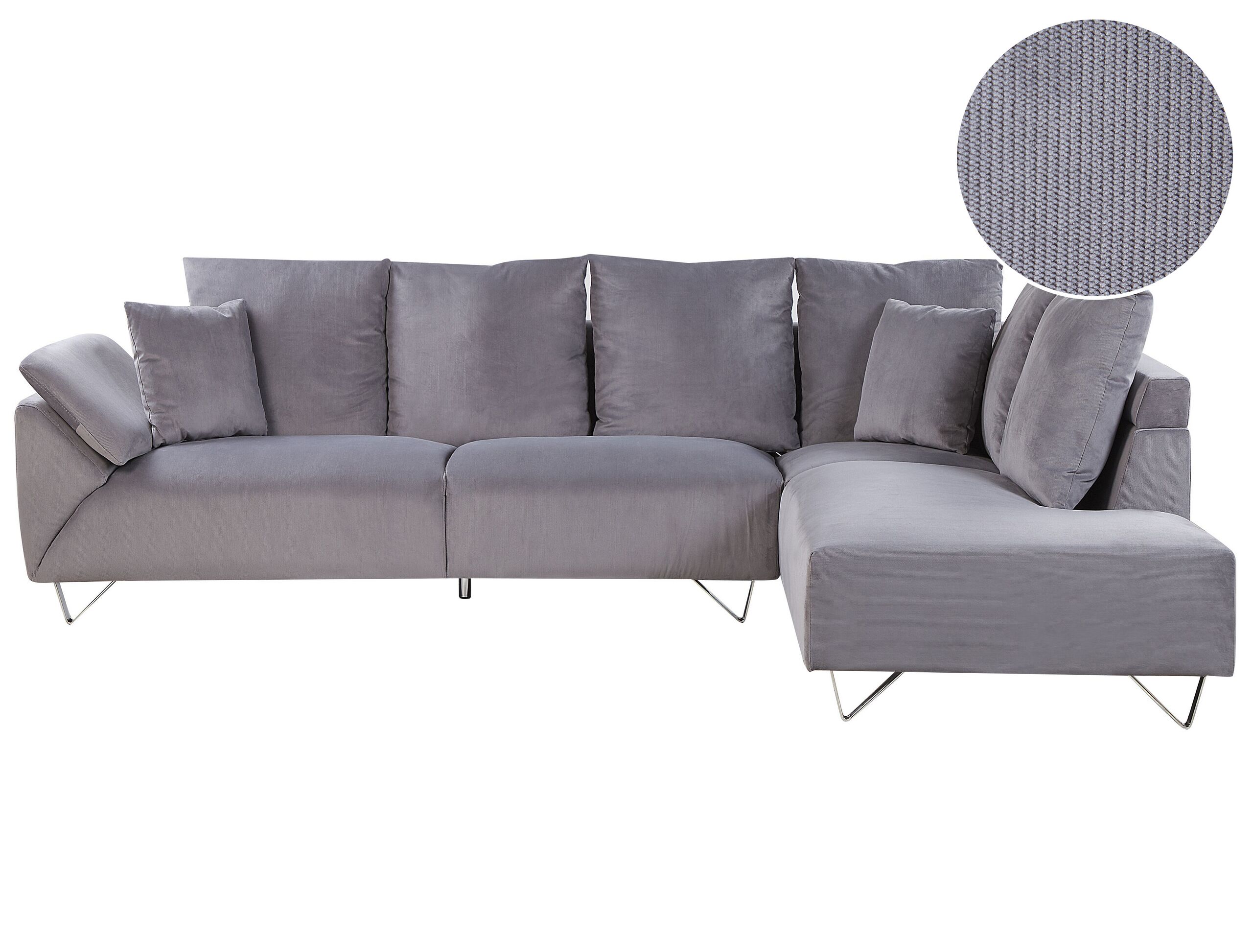 Left Hand Corduroy Corner Sofa Grey LUNNER - Gemini Interiors