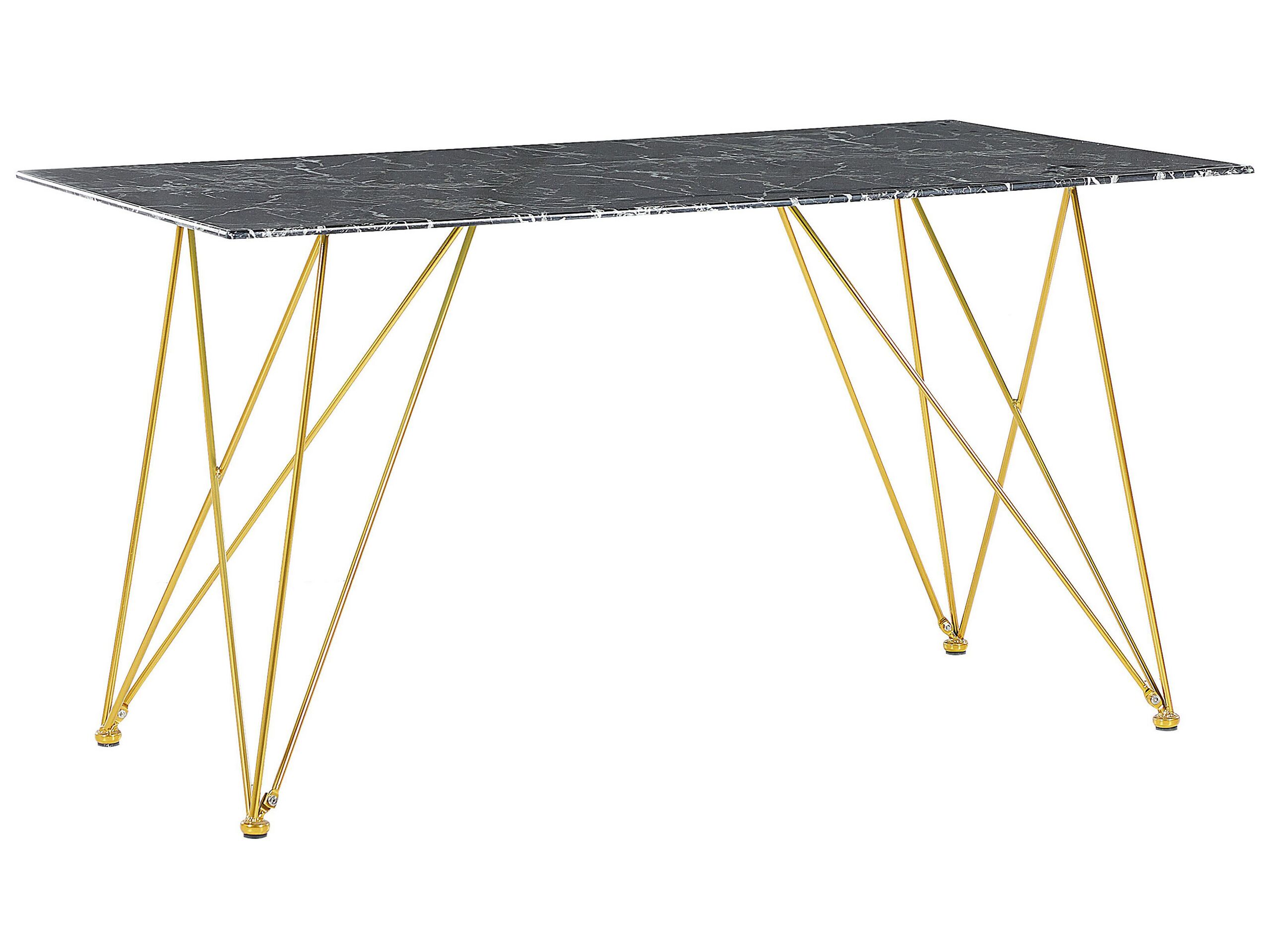 Dining Table 140 x 80 cm Marble Effect Black with Gold KENTON - Gemini Interiors