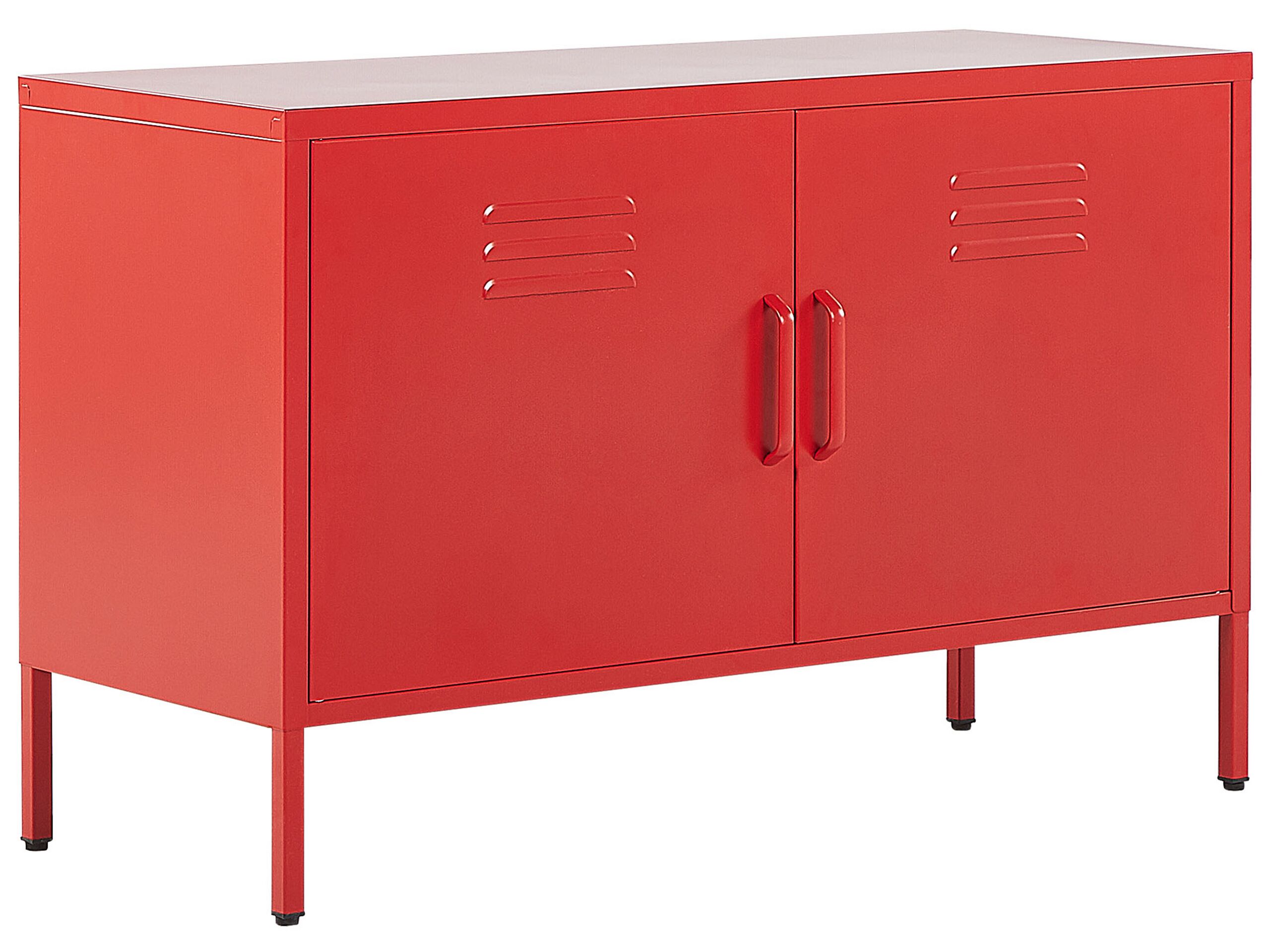 2 Door Metal Sideboard Red URIA - Gemini Interiors