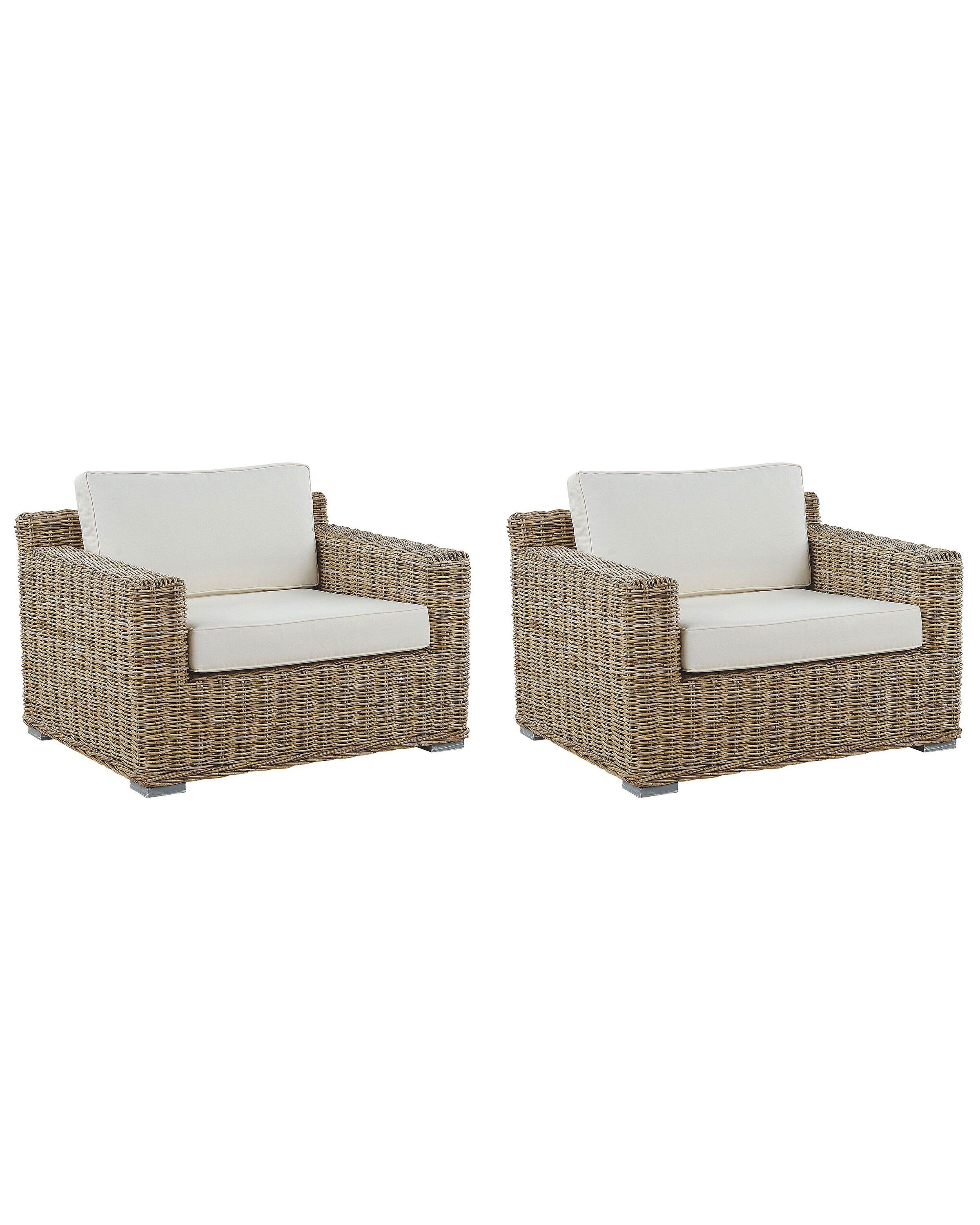 Set of 2 Rattan Garden Armchairs Light Brown ARDEA - Gemini Interiors