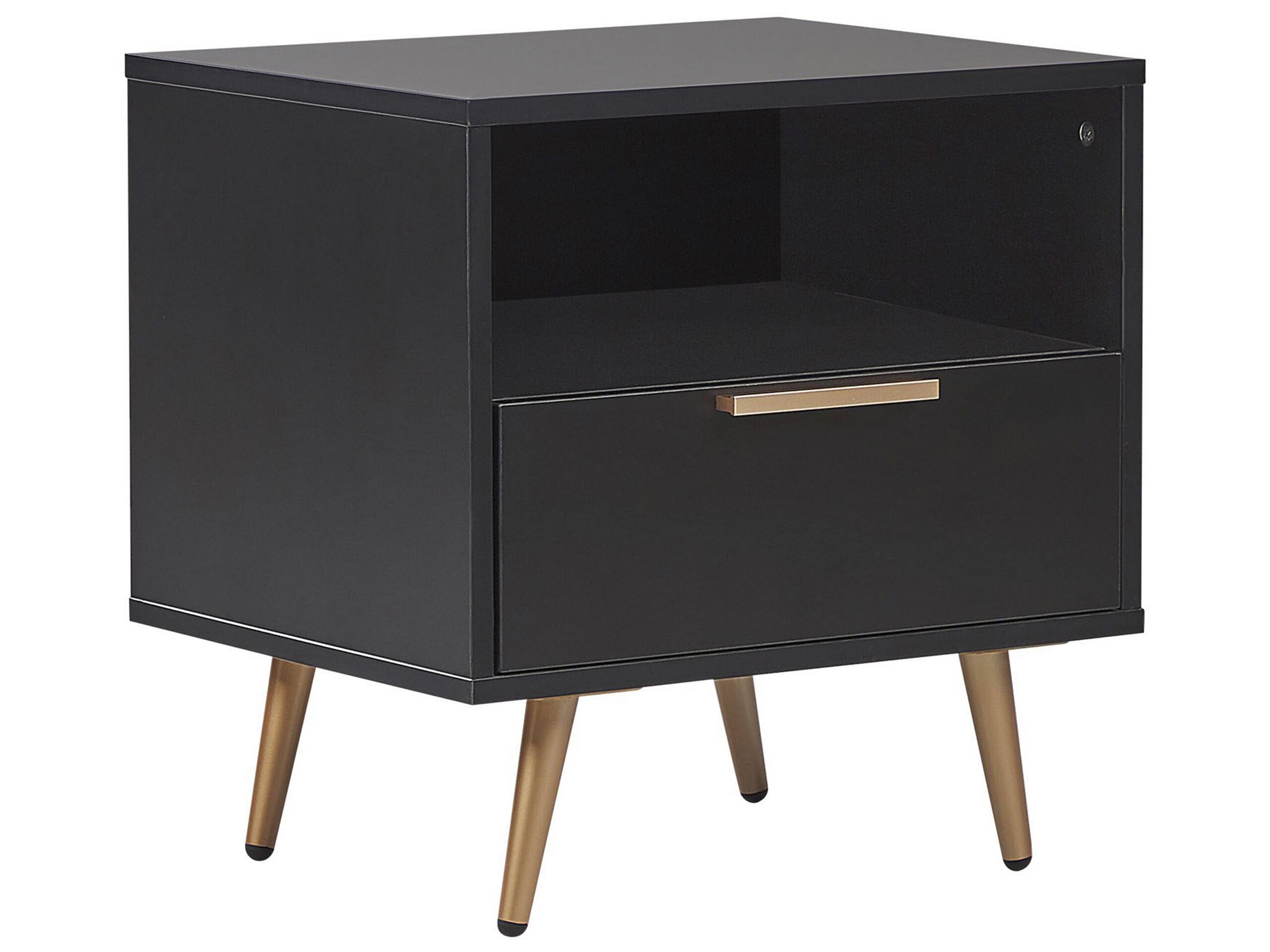 Bedside Table - CLACTON 1 Drawer Nightstand Black and Gold 50cm - Gemini Interiors