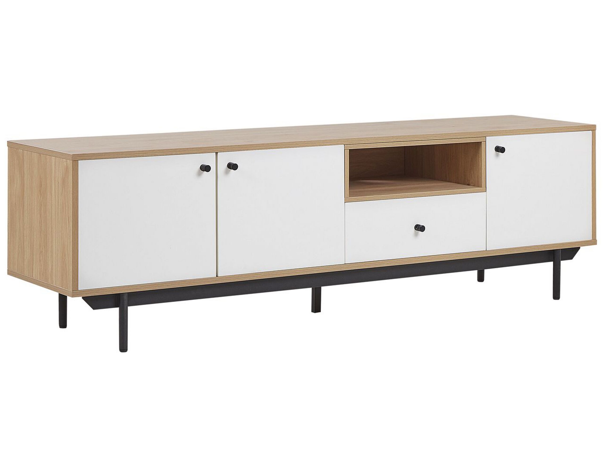 TV Stand Light Wood with White ITACA - Gemini Interiors