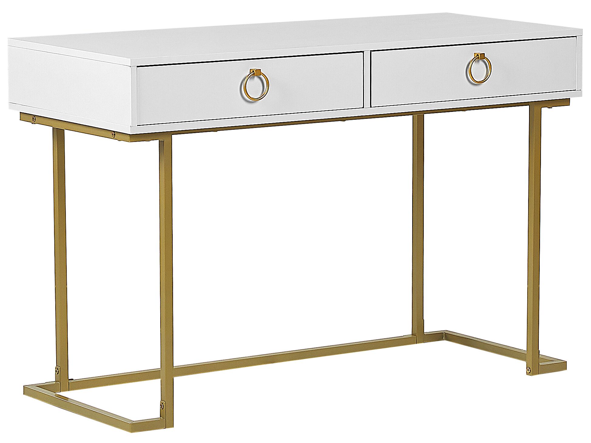 Home Office Desk / 2 Drawer Console Table White with Gold WESTPORT - Gemini Interiors