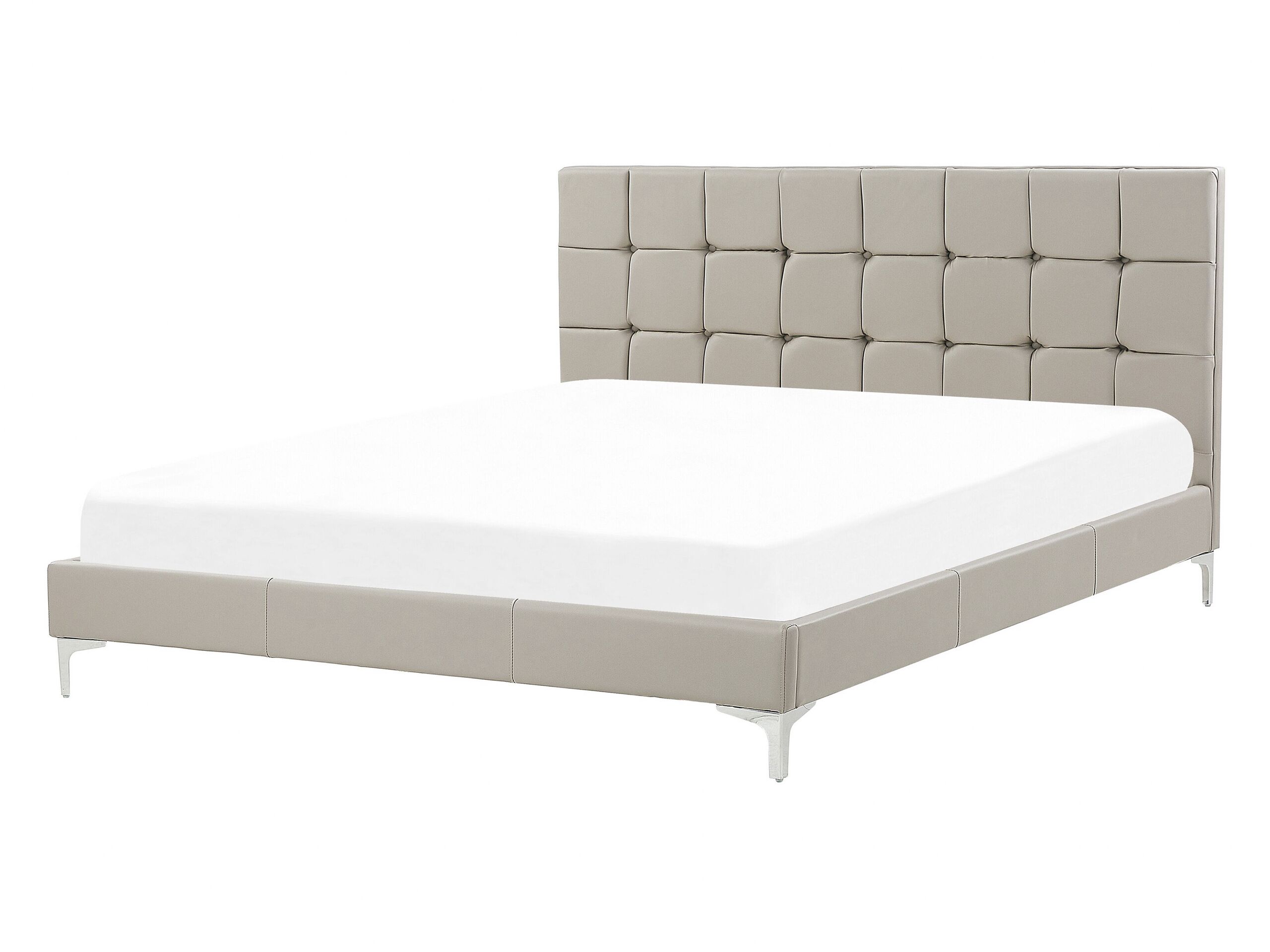 Faux Leather EU Double Size Bed Taupe AMBERT - Gemini Interiors